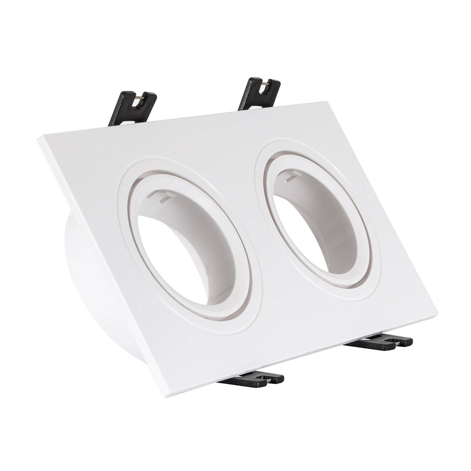 Collerette Downlight Carrée Orientable pour 2 Ampoules LED GU10/GU5.3 Coupe 75x150mm Blanc