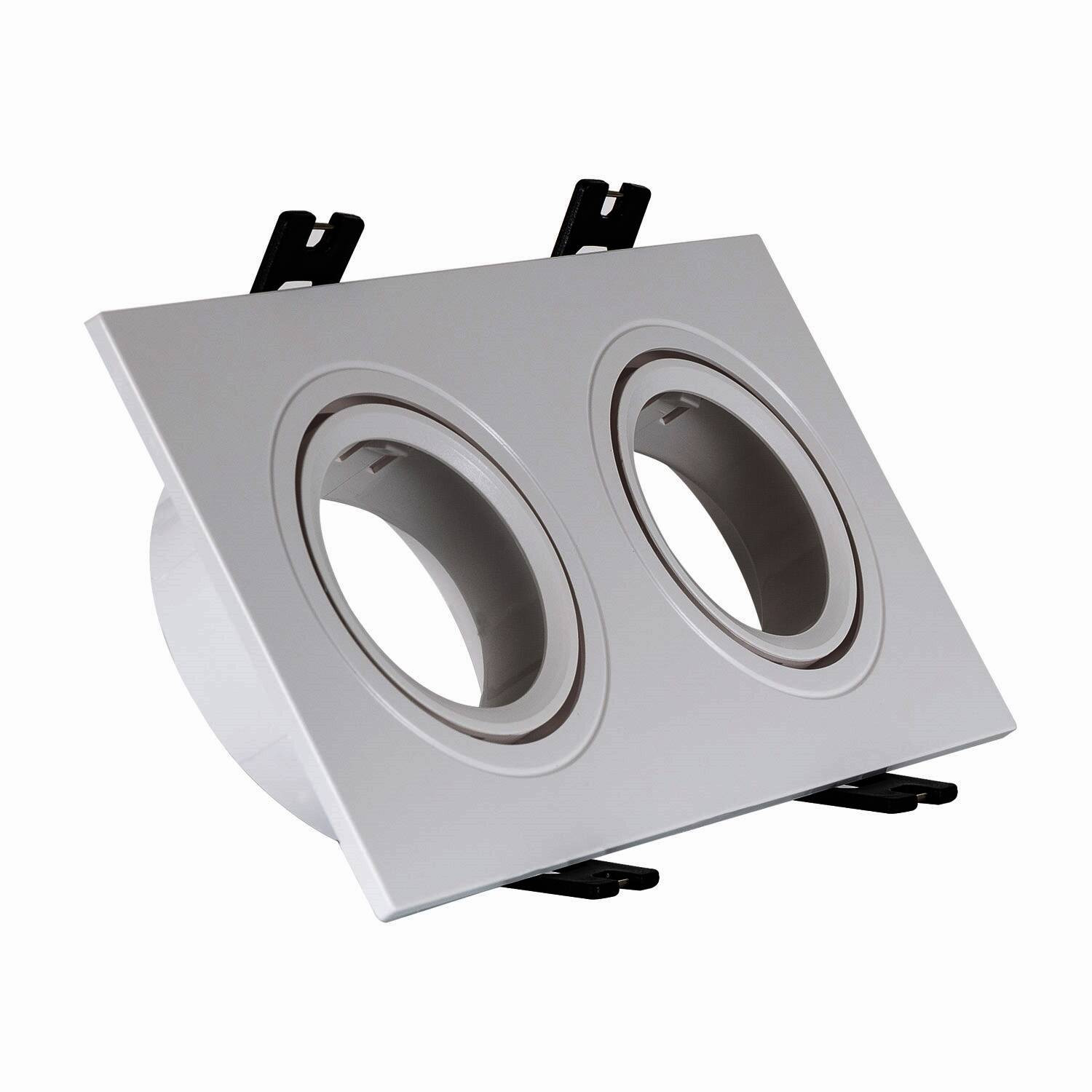 Collerette Downlight Carrée Orientable pour 2 Ampoules LED GU10/GU5.3 Coupe 75x150mm Argenté
