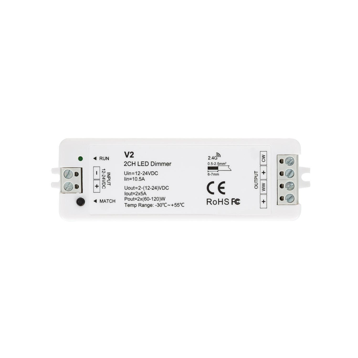Contrôleur Variateur Ruban LED 12/24V DC CCT 2 canaux Compatible pour Télécommande RF