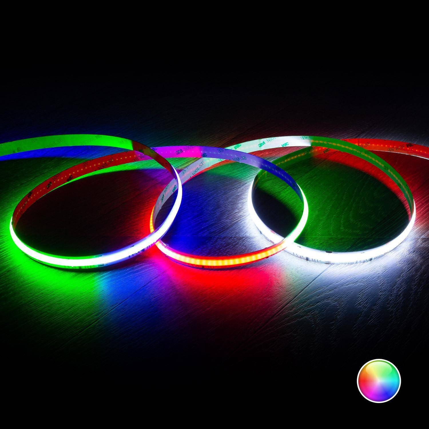 Ruban LED RGB IC COB 24V DC 720LED/m 5m IP20 CRI90 Largeur 12mm Découpé tous les 5 cm RGBIC