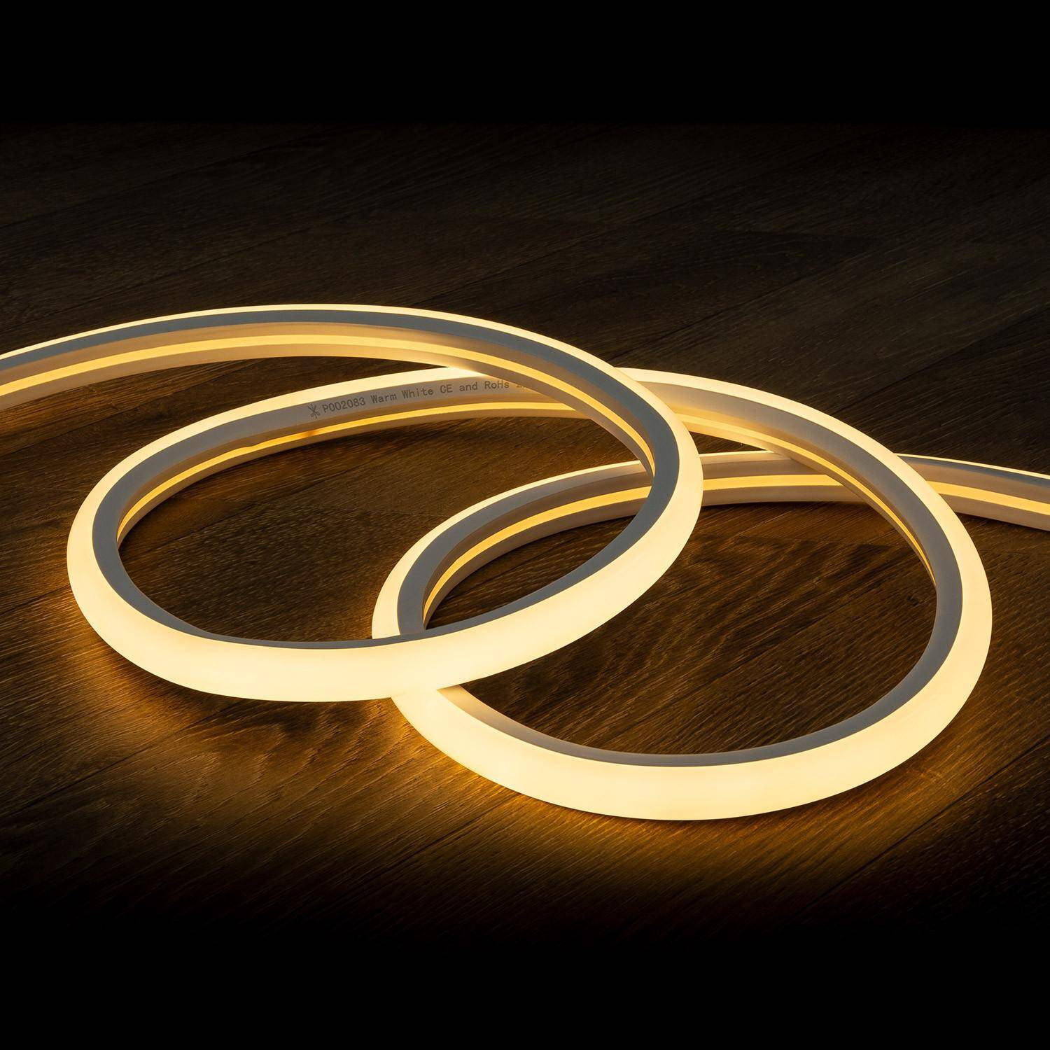 Gaine Néon LED Flexible Dimmable 7.5W/m 220V AC 120LED/m Semi-circulaire 180° Blanc Chaud IP67 Coupe tous les 100cm 7m