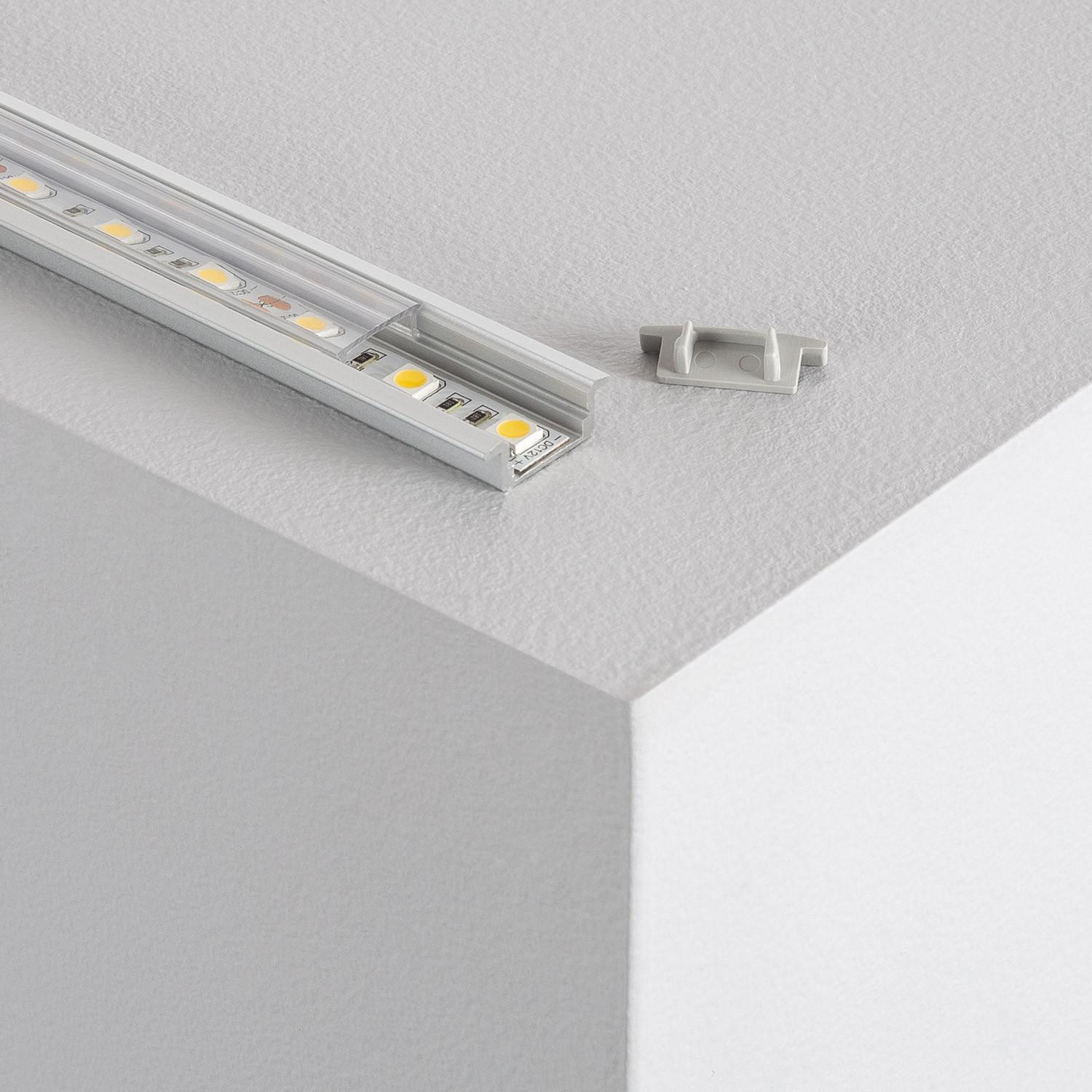 Profilé Aluminium Encastrable avec Capot Continu pour Ruban LED jusqu'à 12mm 2m Capot transparent