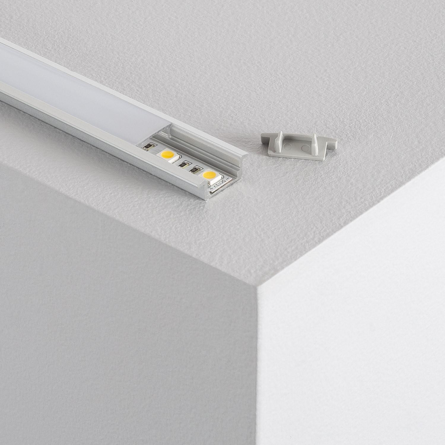 Profilé Aluminium Encastrable avec Capot Continu pour Ruban LED jusqu'à 12mm 4m Capot translucide
