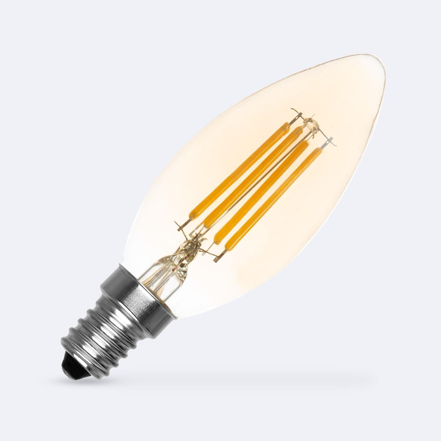 Ampoule LED Filament E14 4W 470lm Dimmable C35 Bougie Gold No Flicker Blanc chaud 2700K