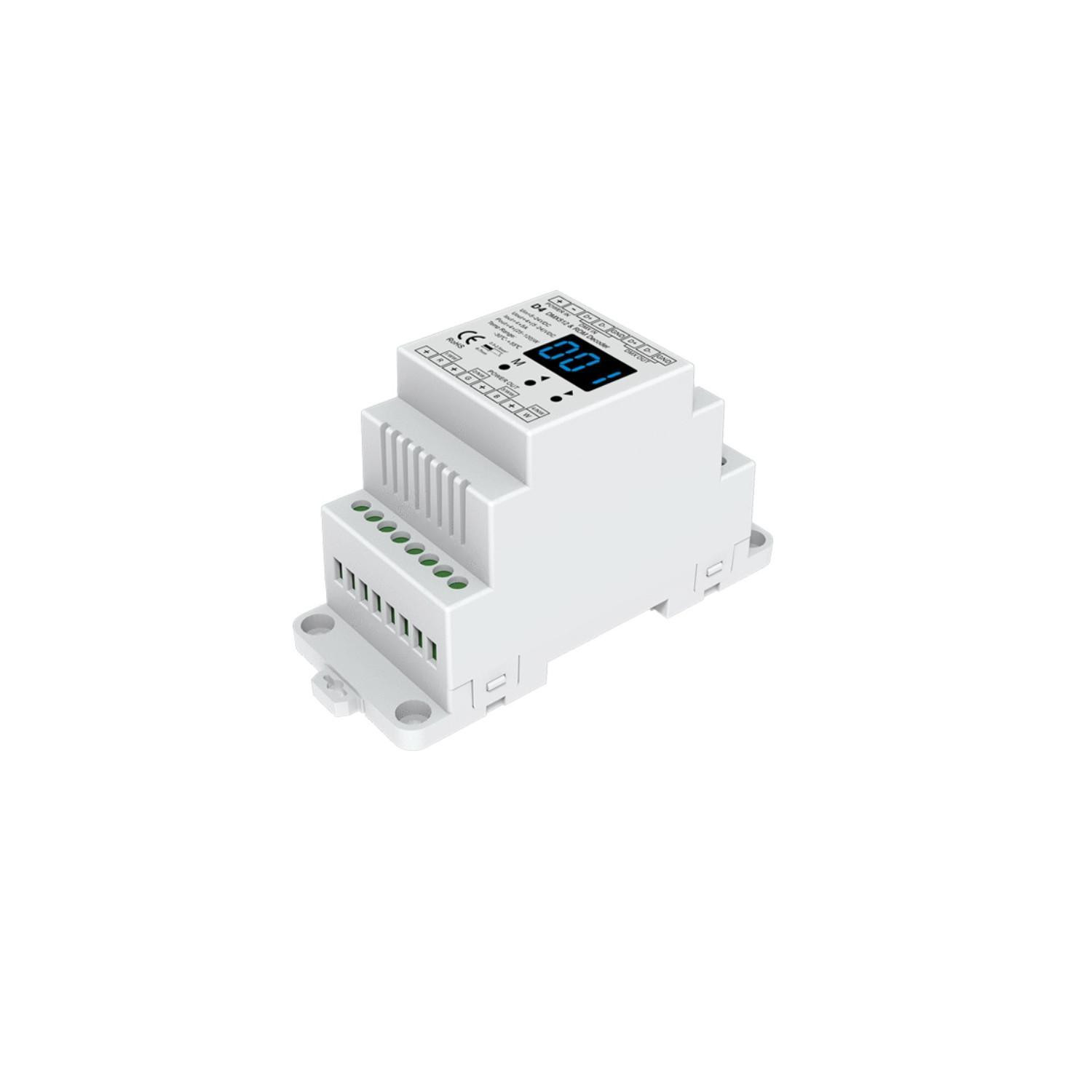 Décodeur DMX512 & RDM 12-24V DC CCT/RGB/RGBW Rail DIN 4 Canaux RGBW