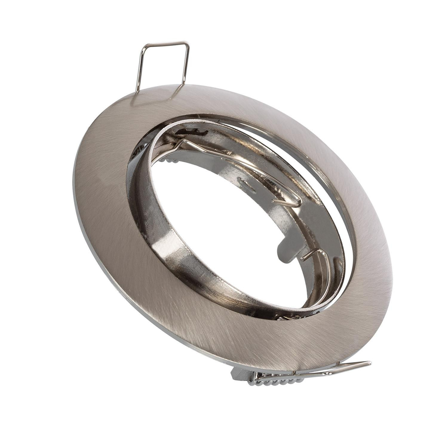 Collerette Downlight Ronde Orientable pour Ampoule GU10/GU5.3 Coupe Ø 72mm Nickel