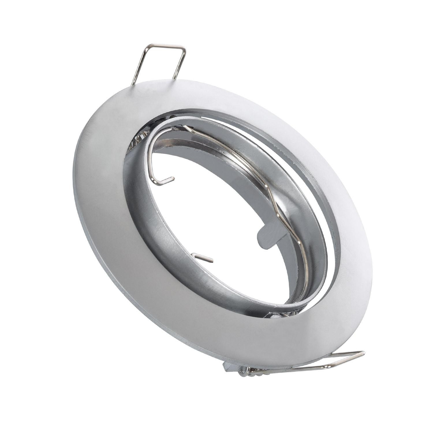 Collerette Downlight Ronde Orientable pour Ampoule GU10/GU5.3 Coupe Ø 72mm Argent