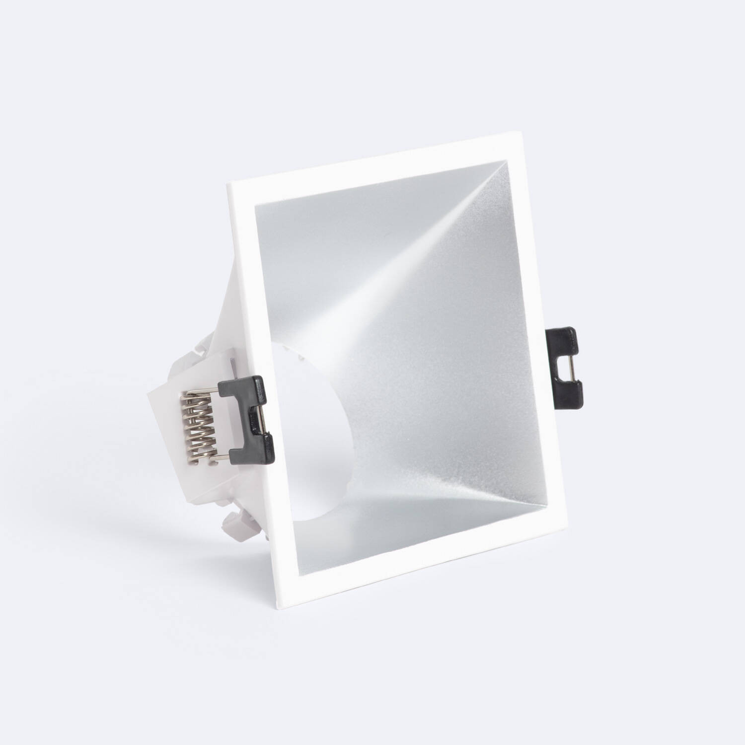Collerette Downlight Carrée 45º Faible UGR pour Ampoule LED GU10/GU5.3 Coupe 85 x 85mm Blanc - Argent