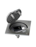 Bloc porte-mécanisme IP66 à fermeture manuelle et socle de prise Schuko pour 1 RJ45 Keystone inox Simon K45 KSE10U/23/72
