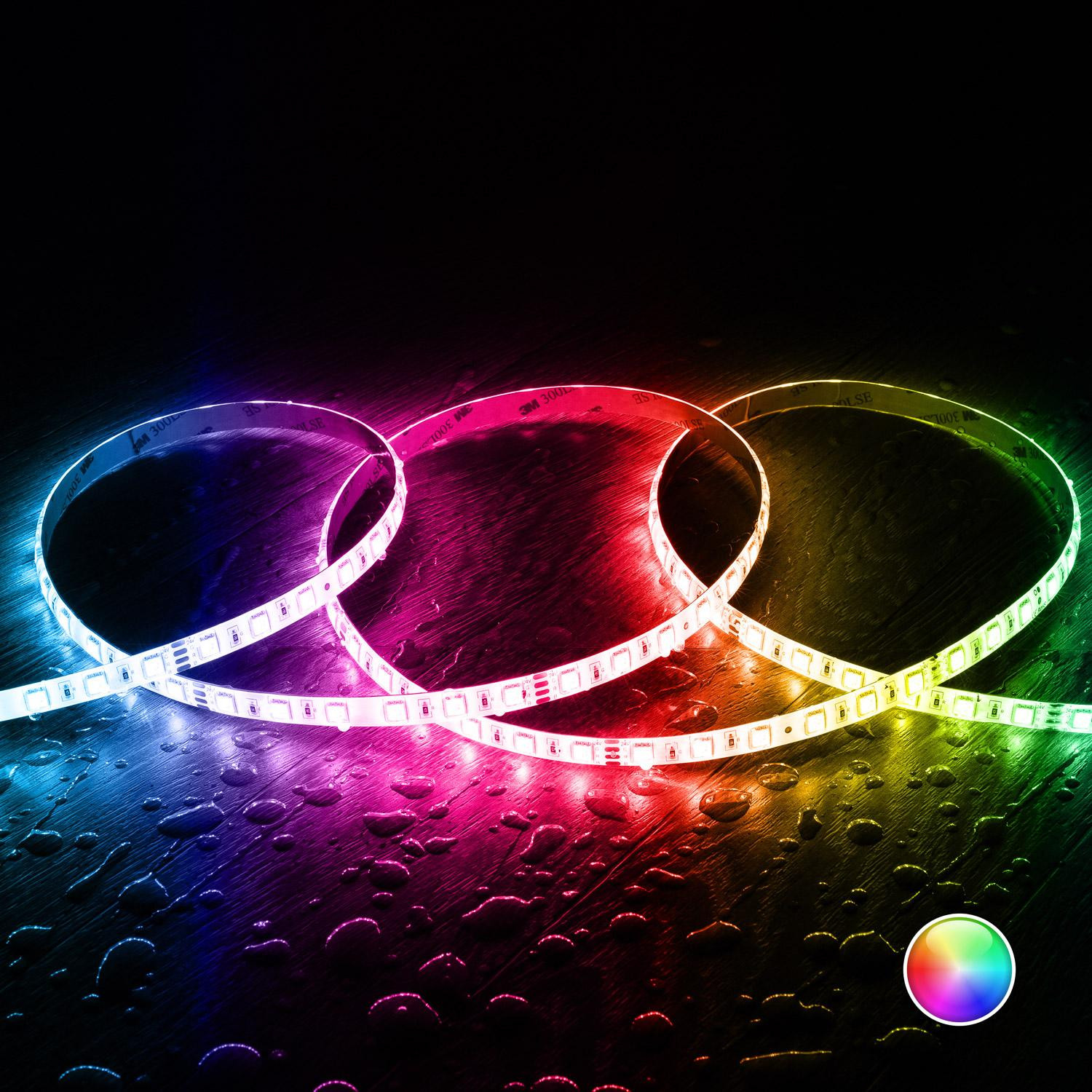 Ruban LED RGB 24V DC SMD5050 60LED/m 5m IP65 Largeur 10mm Coupe 10cm RGB