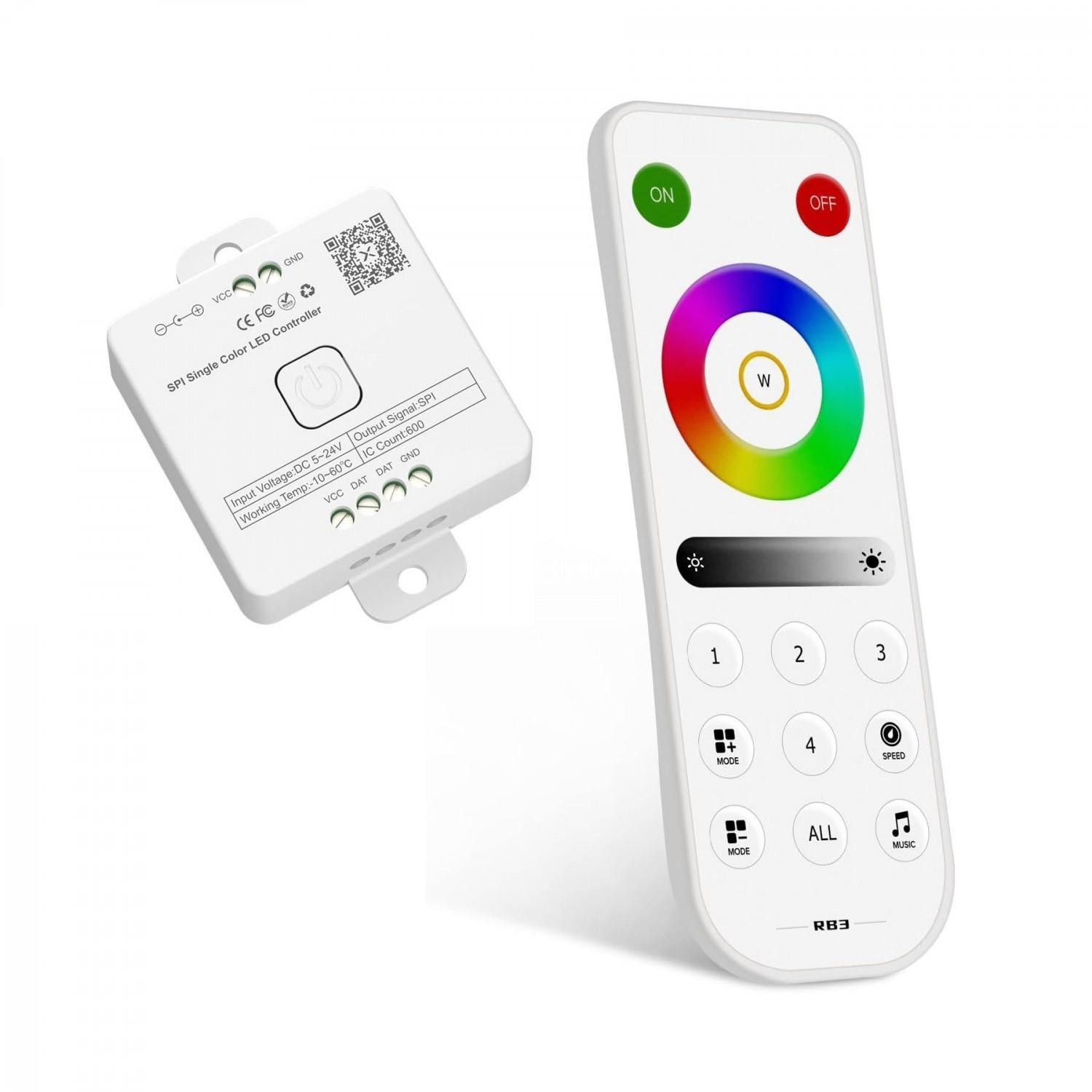 Contrôleur Variateur Ruban LED RGBWWIC Digital SPI 24V DC avec Télécommande Monocolor / CCT / RGB / RGBW / RGBWW