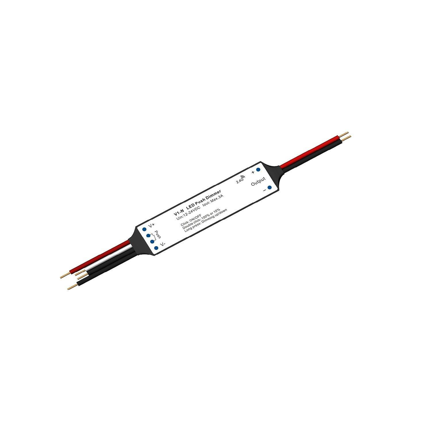 Mini Contrôleur Ruban LED Monochrome 12/24V DC compatible avec Télécommande RF et Bouton-Poussoir Monochrome