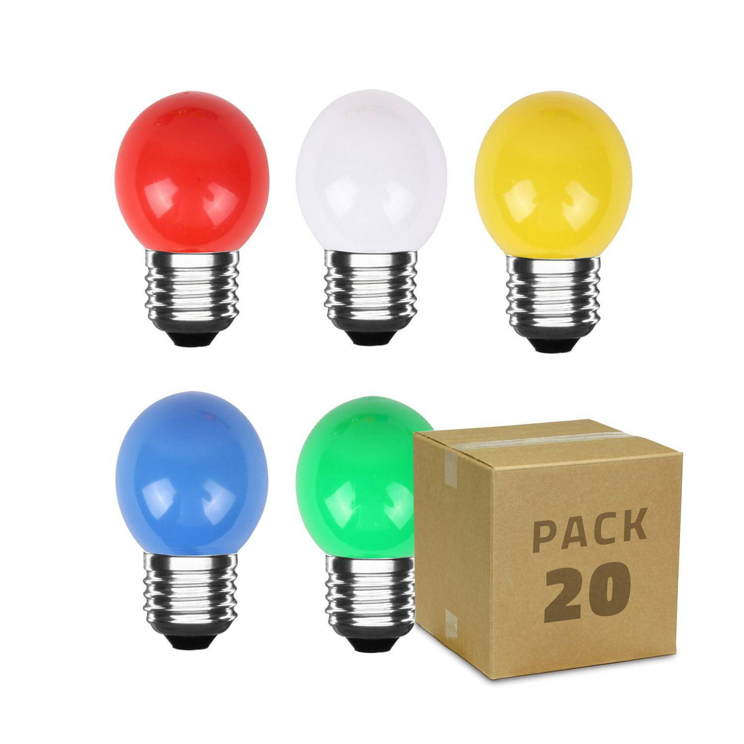 Pack 20 Ampoules LED E27 3W 300lm G45 5 Couleurs Multicolore
