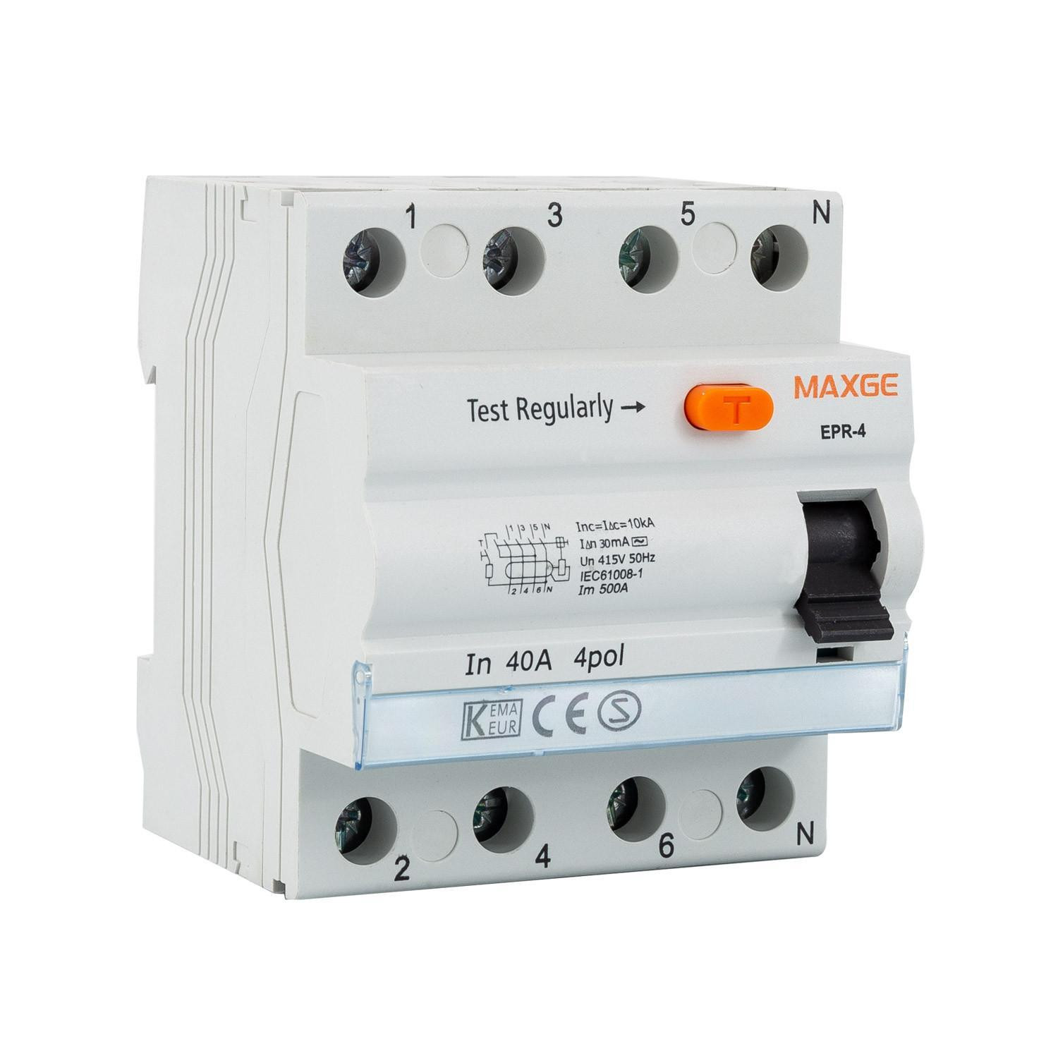 Interrupteur Différentiel Industriel 4P-30mA 25-40A Class AC-10kA MAXGE 40A