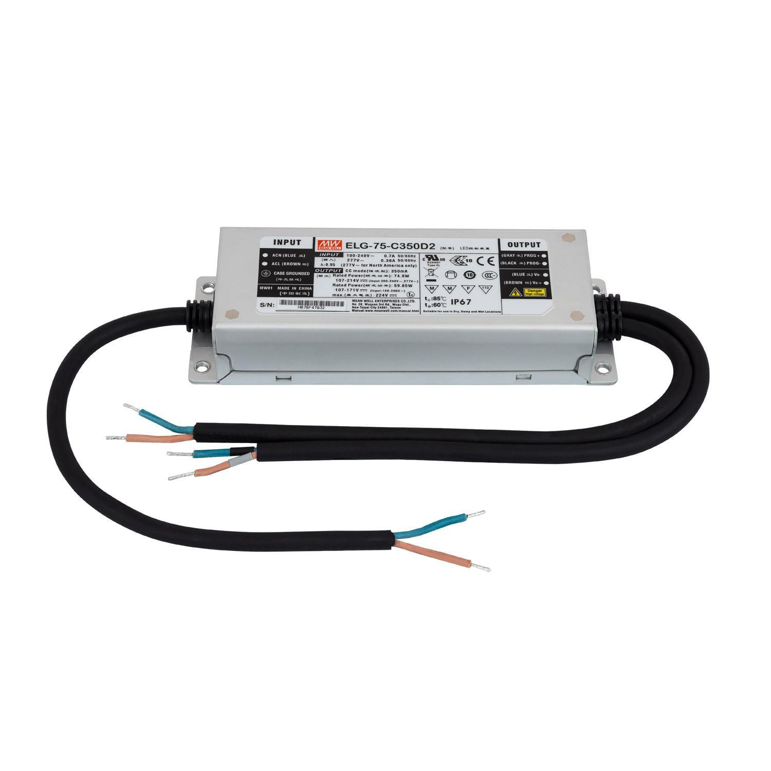 Driver MEAN WELL ELG-75-C350-D2 Programmable IP67 Dimmable 107-214V DC 75W 75W