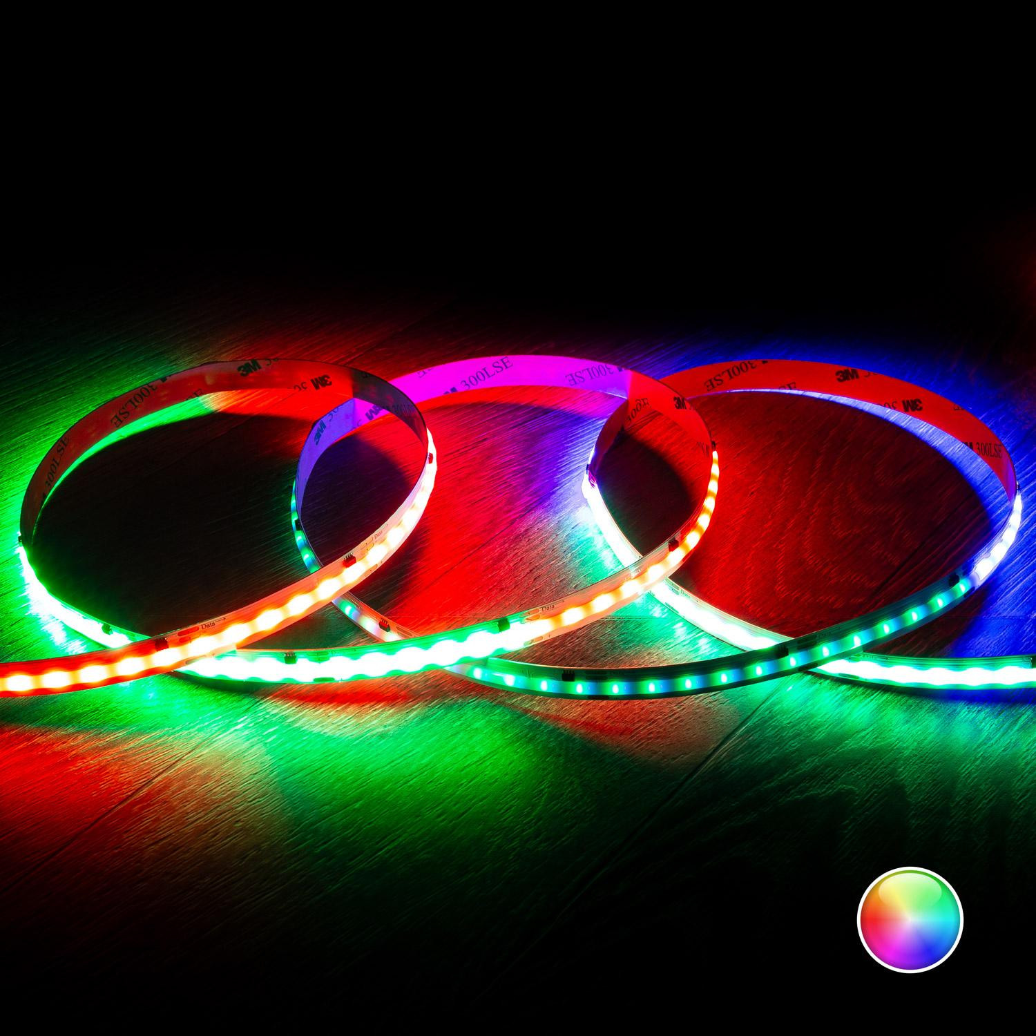 Ruban LED RGBIC Digital SPI 24V DC COB 360LED/m 5m IP20 Largeur 10mm Coupe 5 cm RGBIC