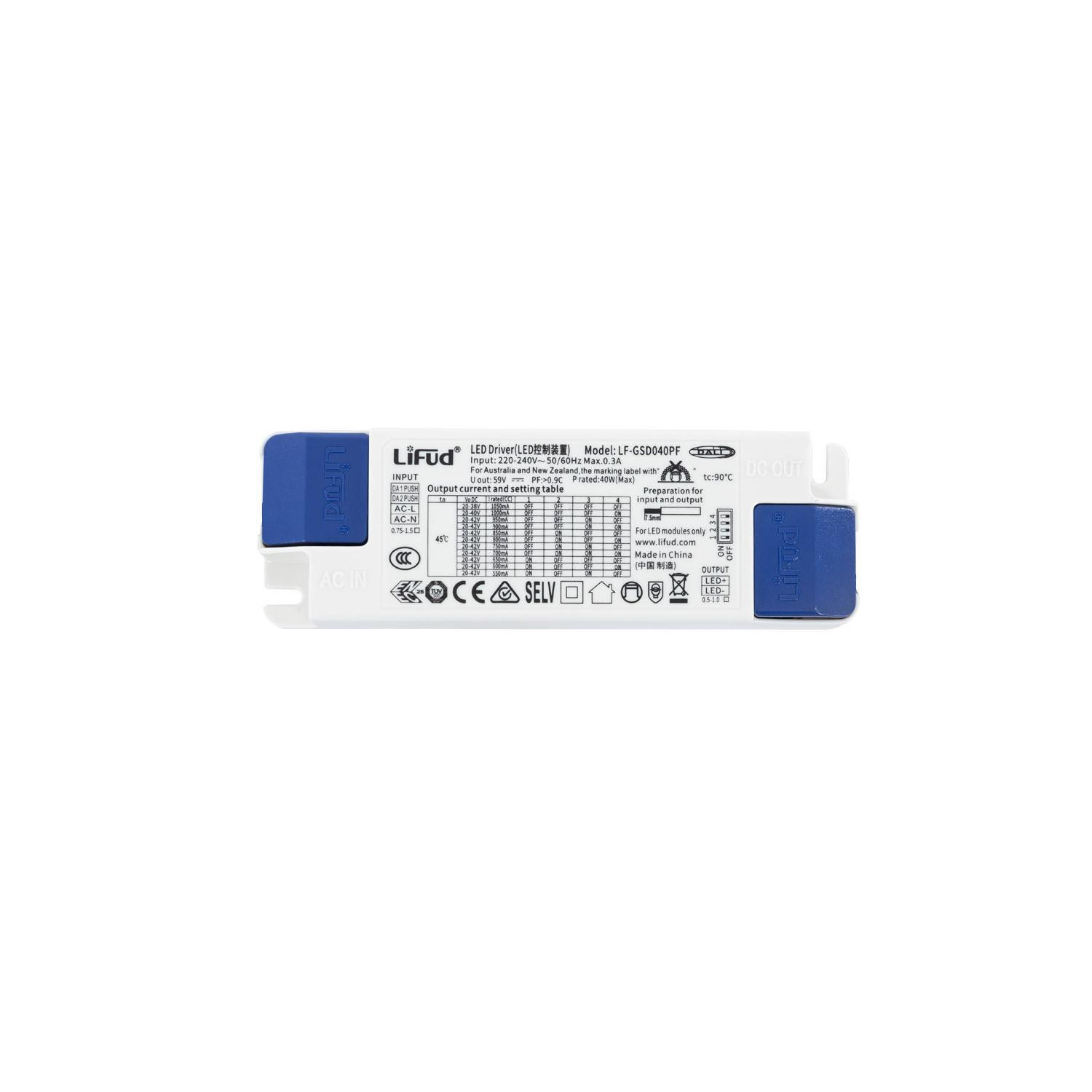 Driver LIFUD Dimmable DALI 220-240V Sortie 9-42V DC 550-1050mA 23-40W No Flicker LF-GSD040PF 40W