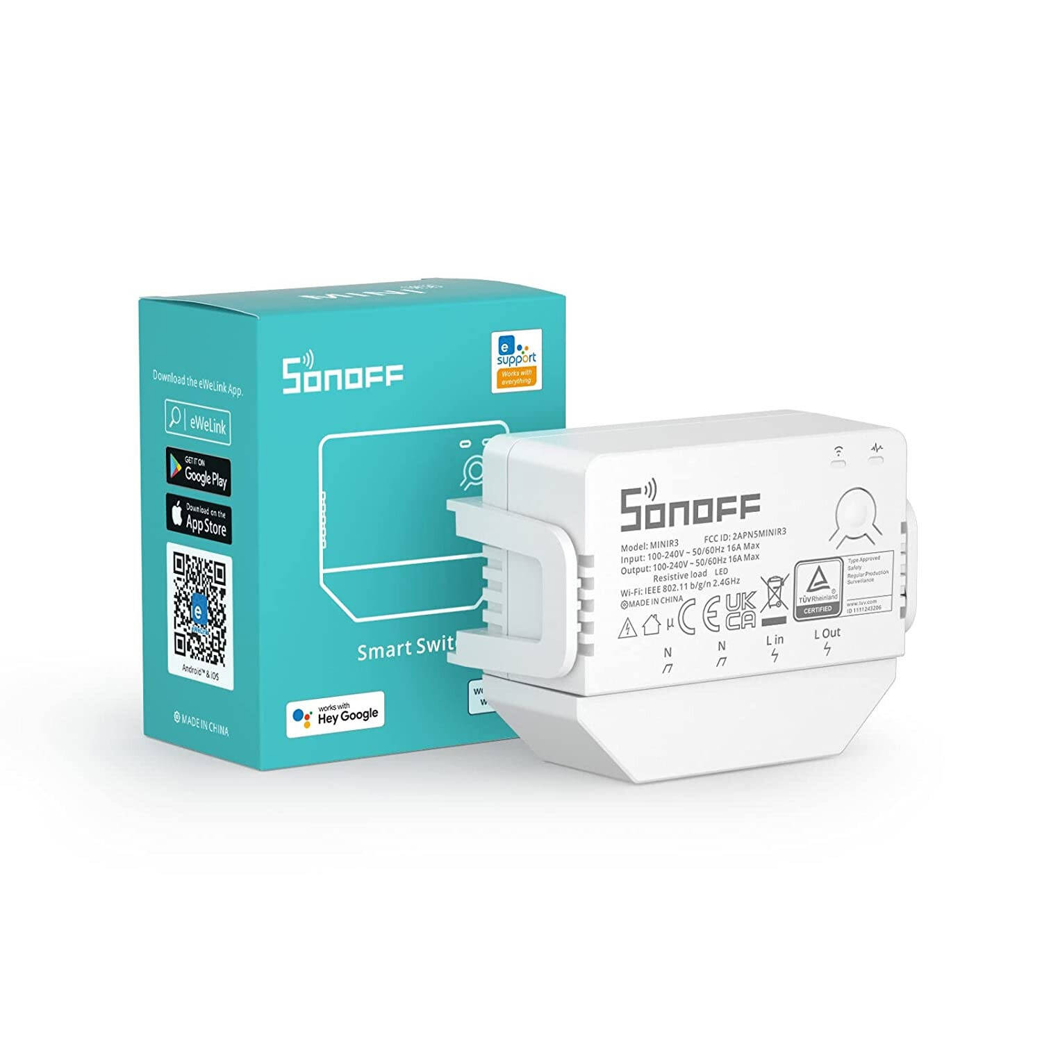Interrupteur WiFi Compatible avec Interrupteur Conventionnel SONOFF Mini R3 16A Blanc