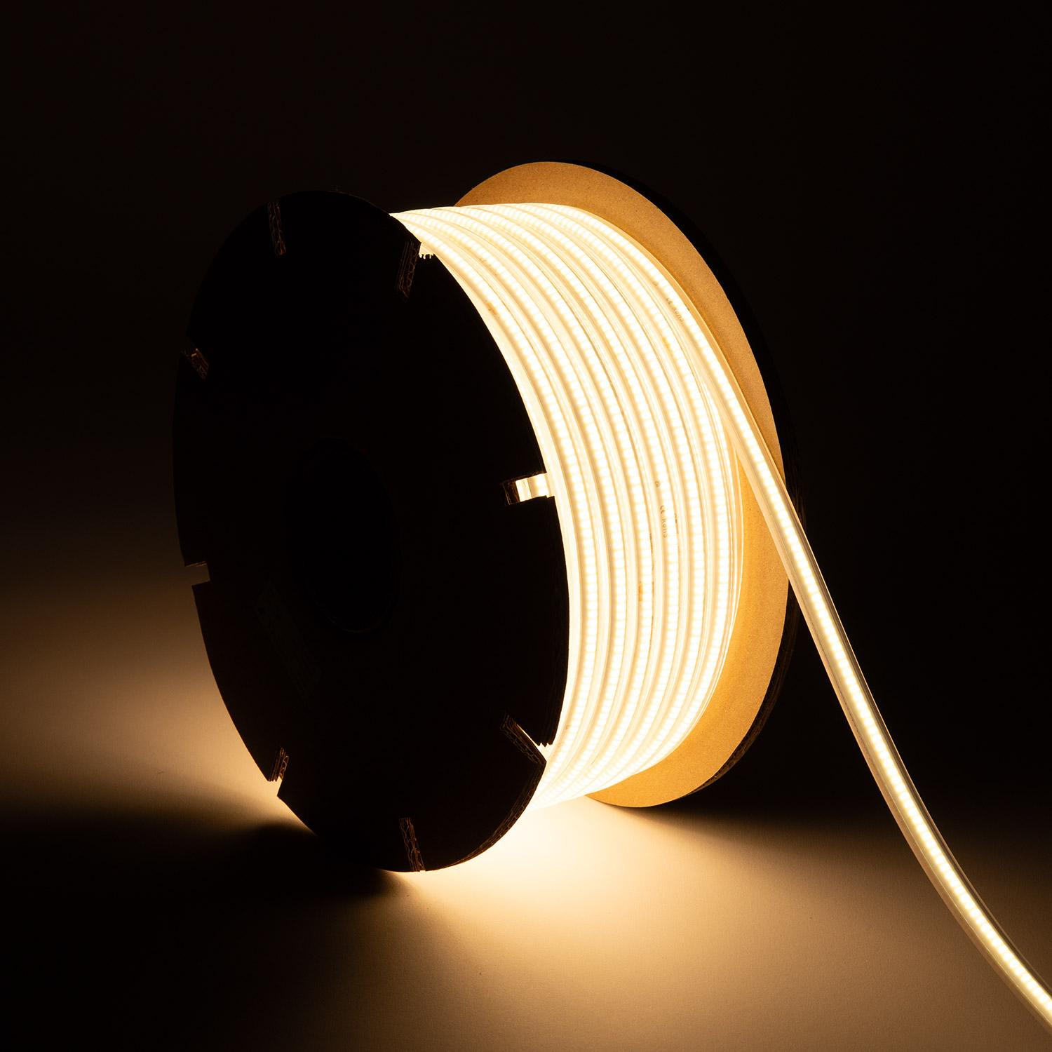 Bobine Ruban LED Dimmable 220V COB 320LED/m 720 lm/m CRI90 Coupe 50cm Largeur 12mm 50m IP65 Blanc chaud 2700K