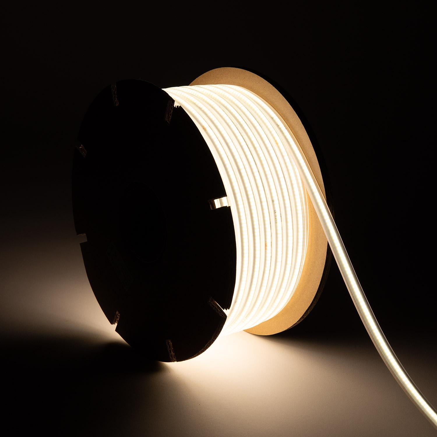 Bobine Ruban LED Dimmable 220V COB 320LED/m 720 lm/m CRI90 Coupe 50cm Largeur 12mm 50m IP65 Blanc neutre 4000K