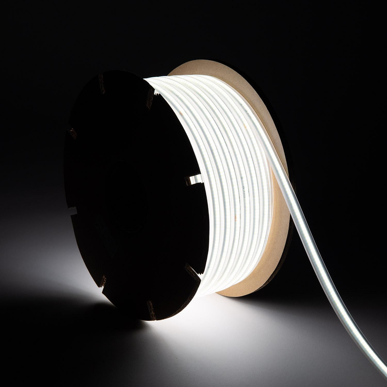 Bobine Ruban LED Dimmable 220V COB 320LED/m 720 lm/m CRI90 Coupe 50cm Largeur 12mm 50m IP65 Blanc froid 6000K