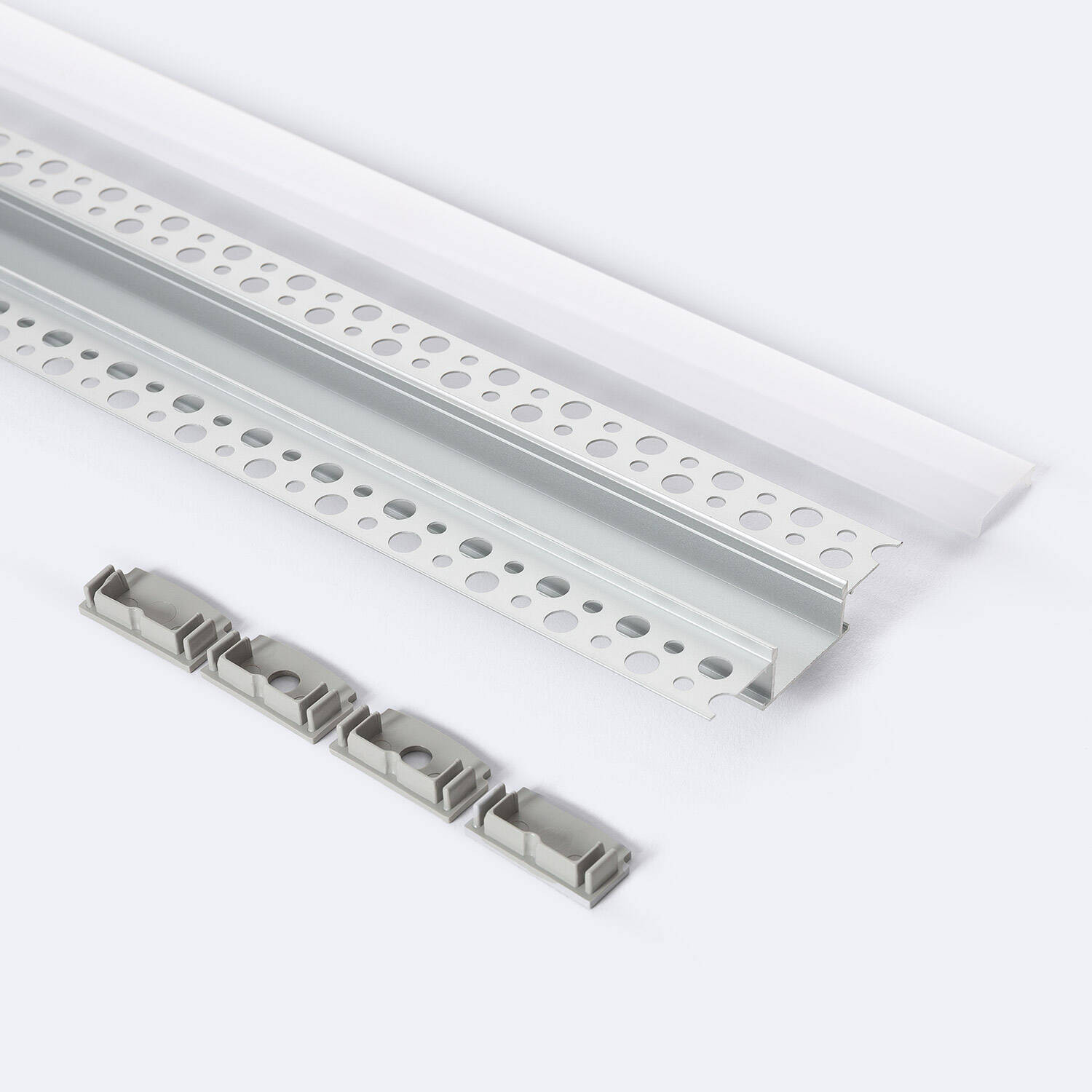 Profilé Aluminium Encastré dans Plâtre / Plaque de Plâtre 2m pour Ruban LED Double Capot translucide