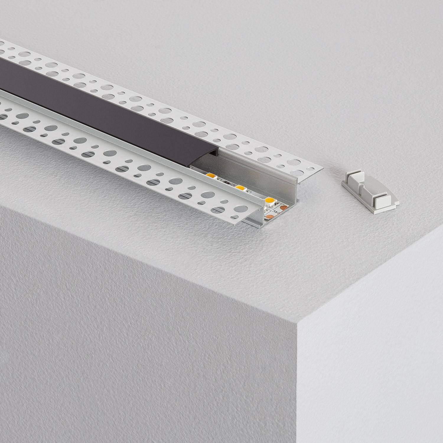Profilé Aluminium Encastré dans Plâtre / Plaque de Plâtre 2m pour Ruban LED Double Capot noir