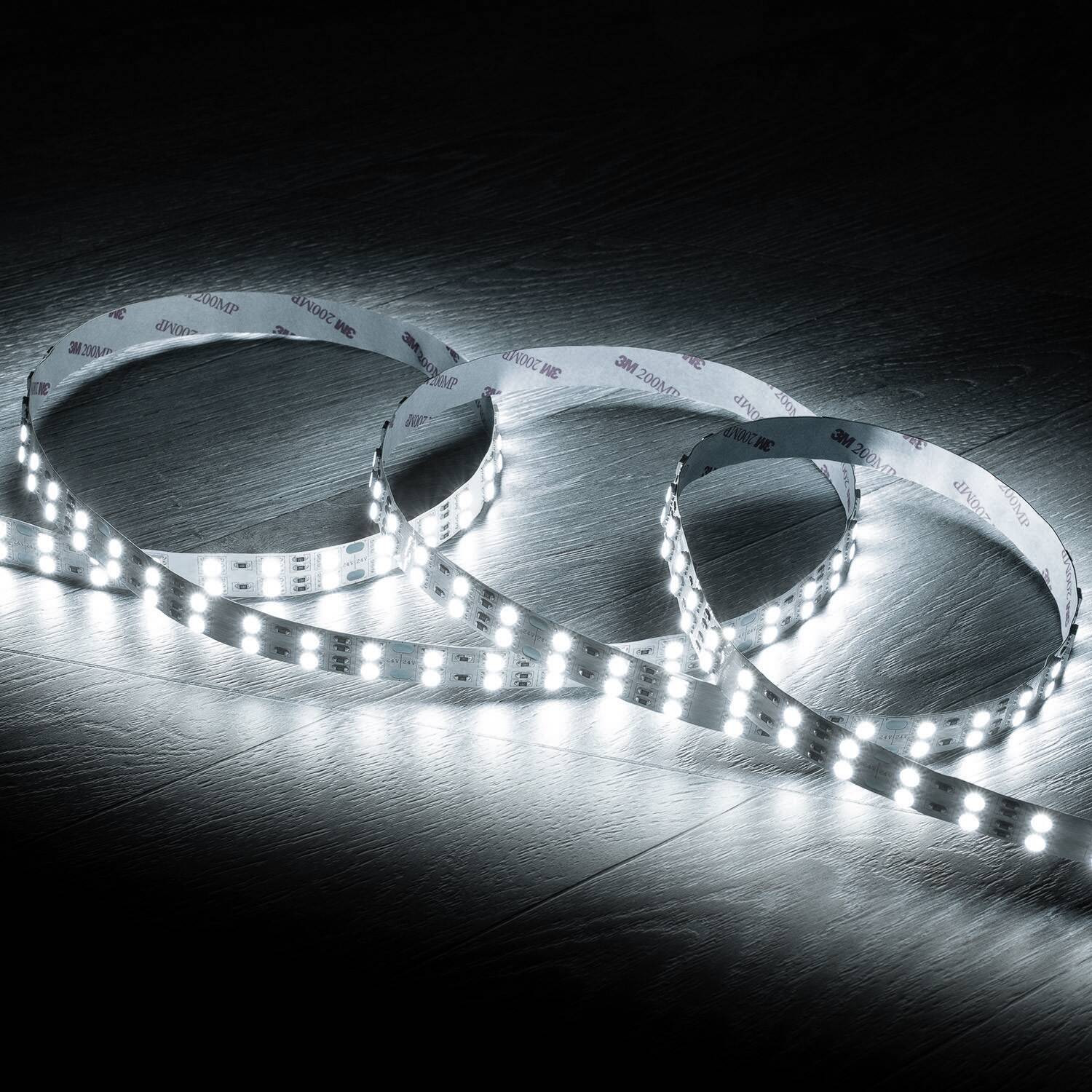 Ruban LED 24V DC 120LED/m 5m Double Largeur IP20 Largeur 15mm Coupe tous les 10cm Blanc froid 6000K - 6500K
