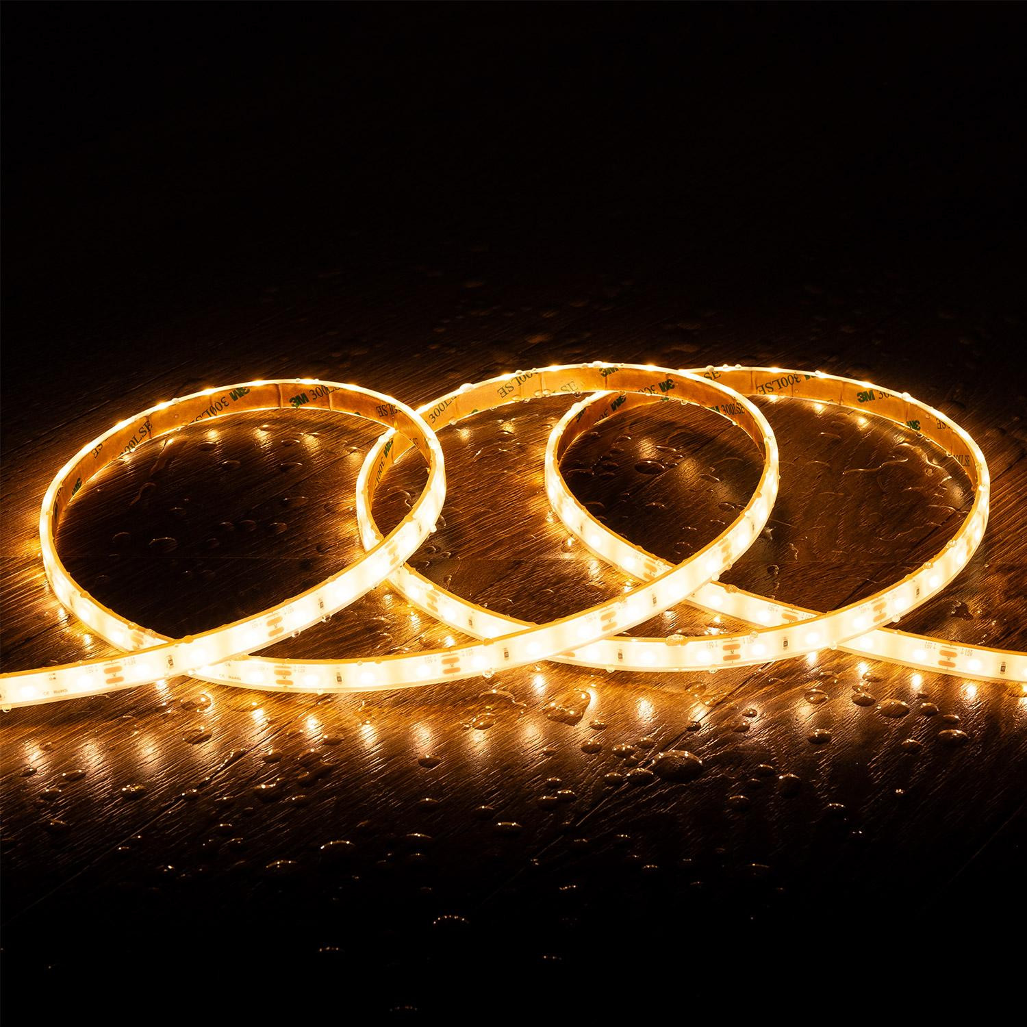 Ruban LED 12V DC SMD2835 60LED/m 5m IP68 Largeur 10mm Coupe 5cm Blanc chaud 2700K