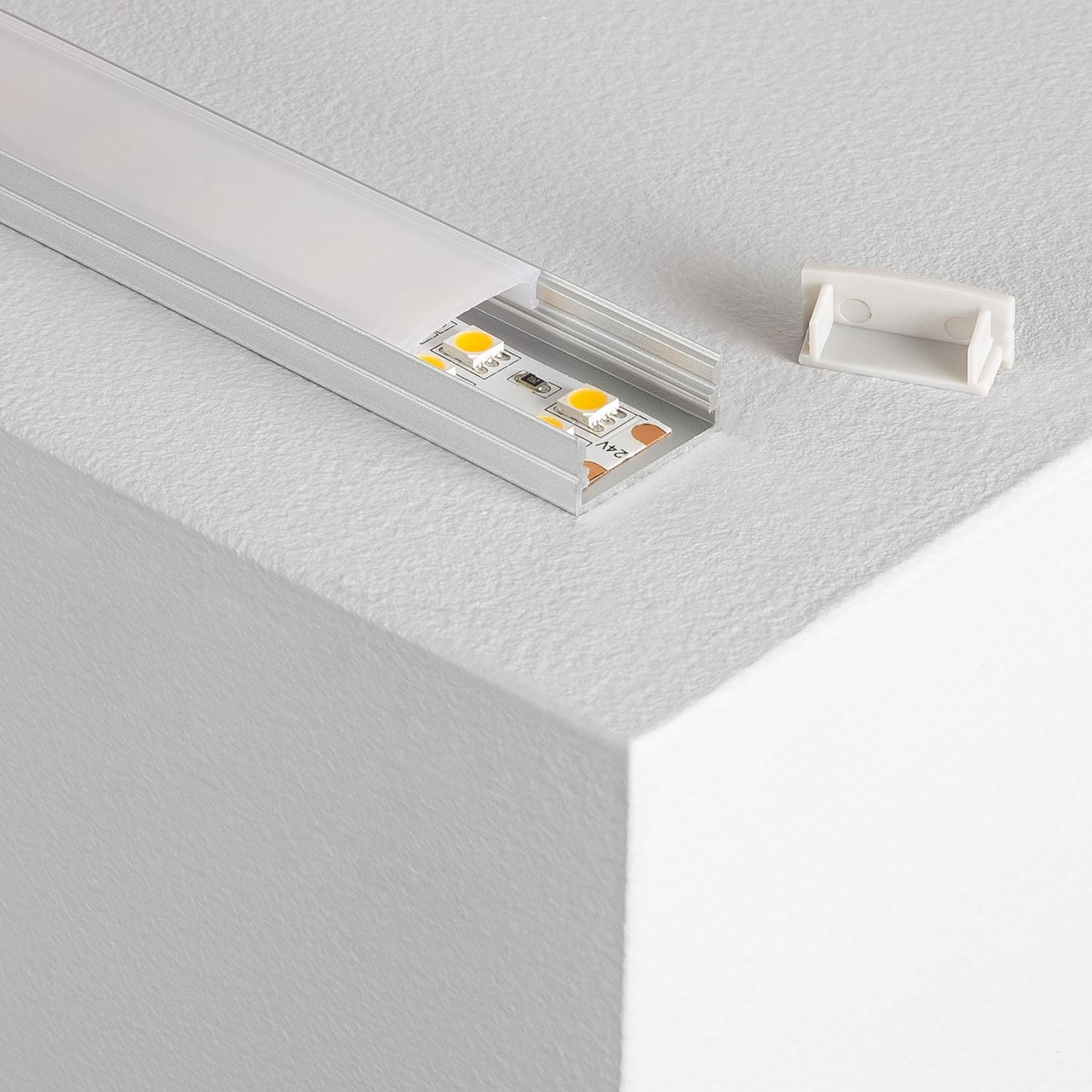 Profilé Aluminium en Saillie 2m pour Double Ruban LED jusqu'à 20mm Capot translucide