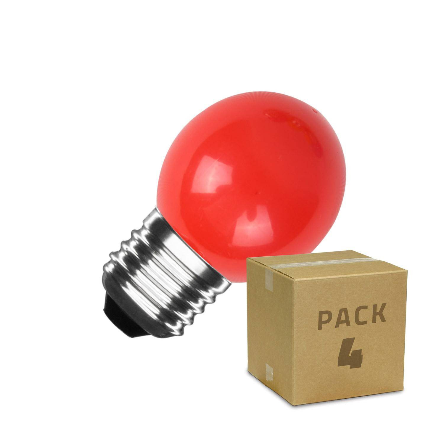 Pack 4 Ampoules LED E27 3W 300lm G45 Rouge Rouge
