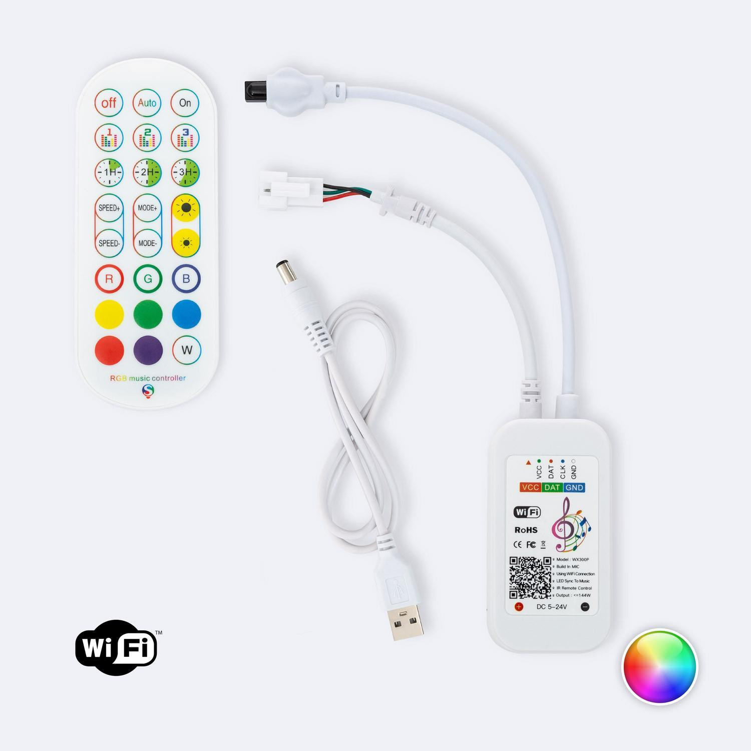 Contrôleur Variateur Tuya Wifi Ruban LED RGB Numérique SPI 5-24V DC Avec Télécommande IR RGB