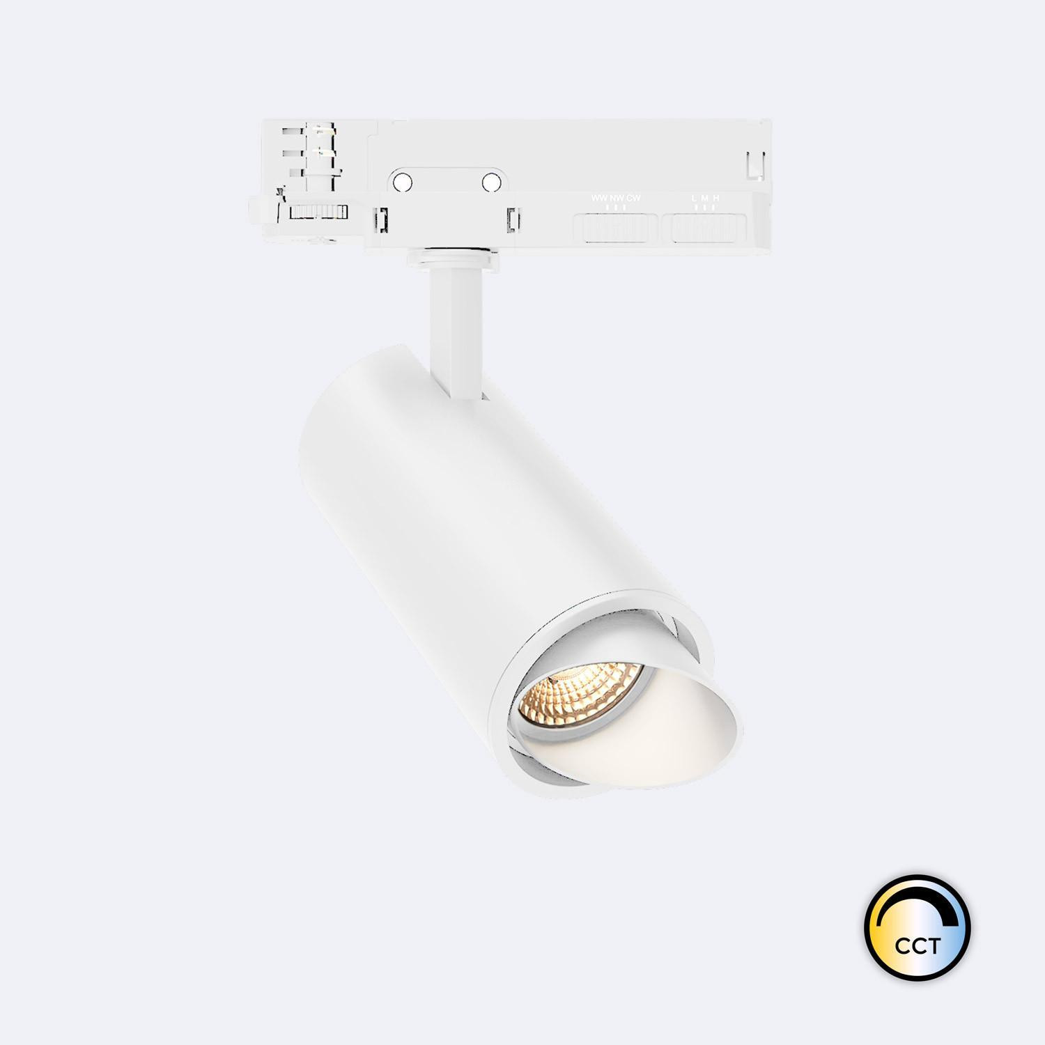 Spot LED Fasano Cylindre Biseau 30W pour Rail Triphasé CCT Dimmable DALI Blanc Sélectionnable (2700K - 3200K - 4000K)