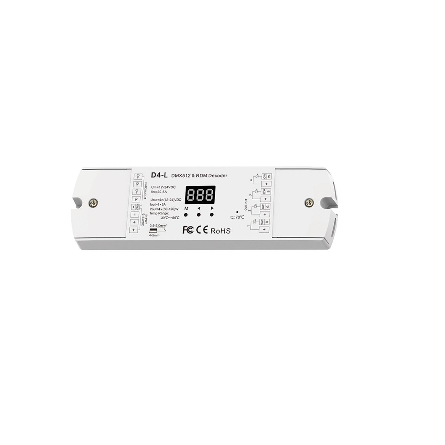 Décodeur DMX512 & RDM 12-24V DC CCT/RGB/RGBW 4 Canaux RGBW+CCT