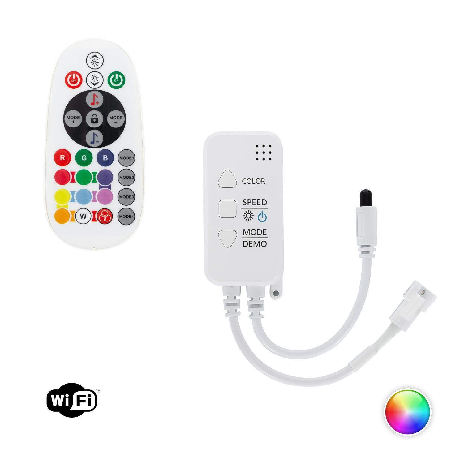Contrôleur Variateur Wi-Fi pour Ruban LED RGBIC Numérique SPI 12-24V DC avec Télécommande IR RGB