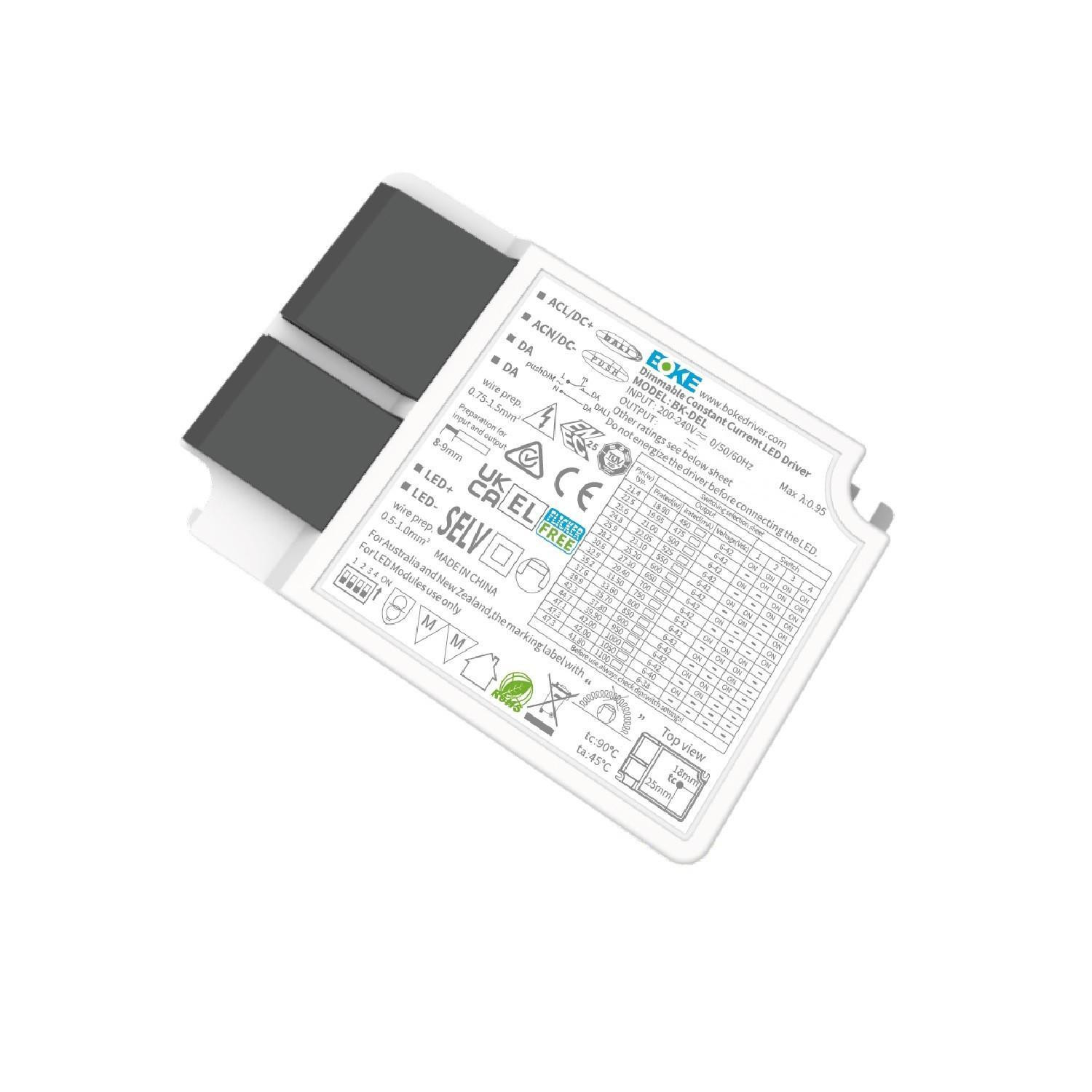 Driver BOKE Dimmable DALI/PUSH 200-240V No Flicker Sortie 6-38V 250-800mA 30W BK-DEL030 30W