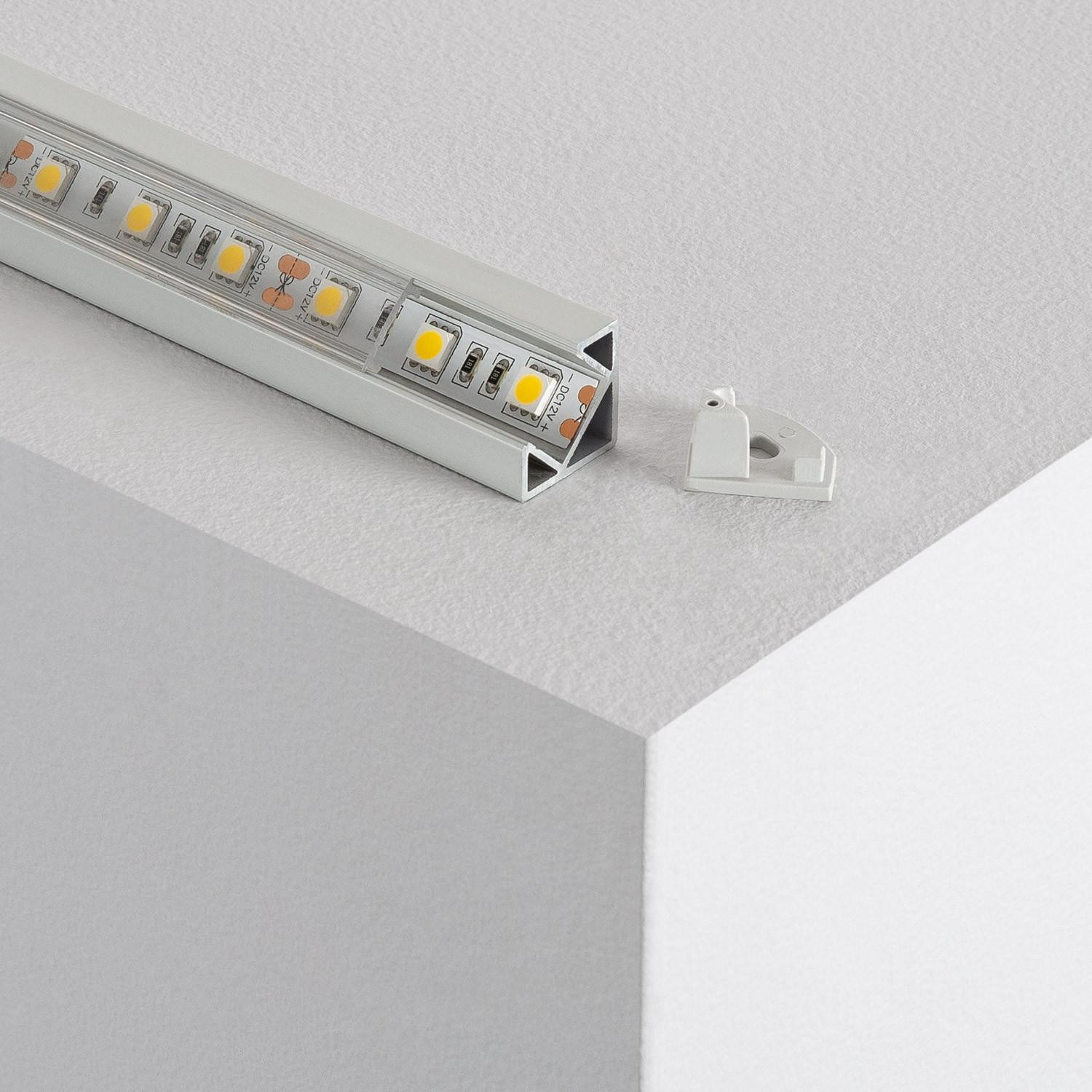 Profilé Aluminium Plat d'Angle 1m pour Rubans LED jusqu'à 10mm Capot transparent