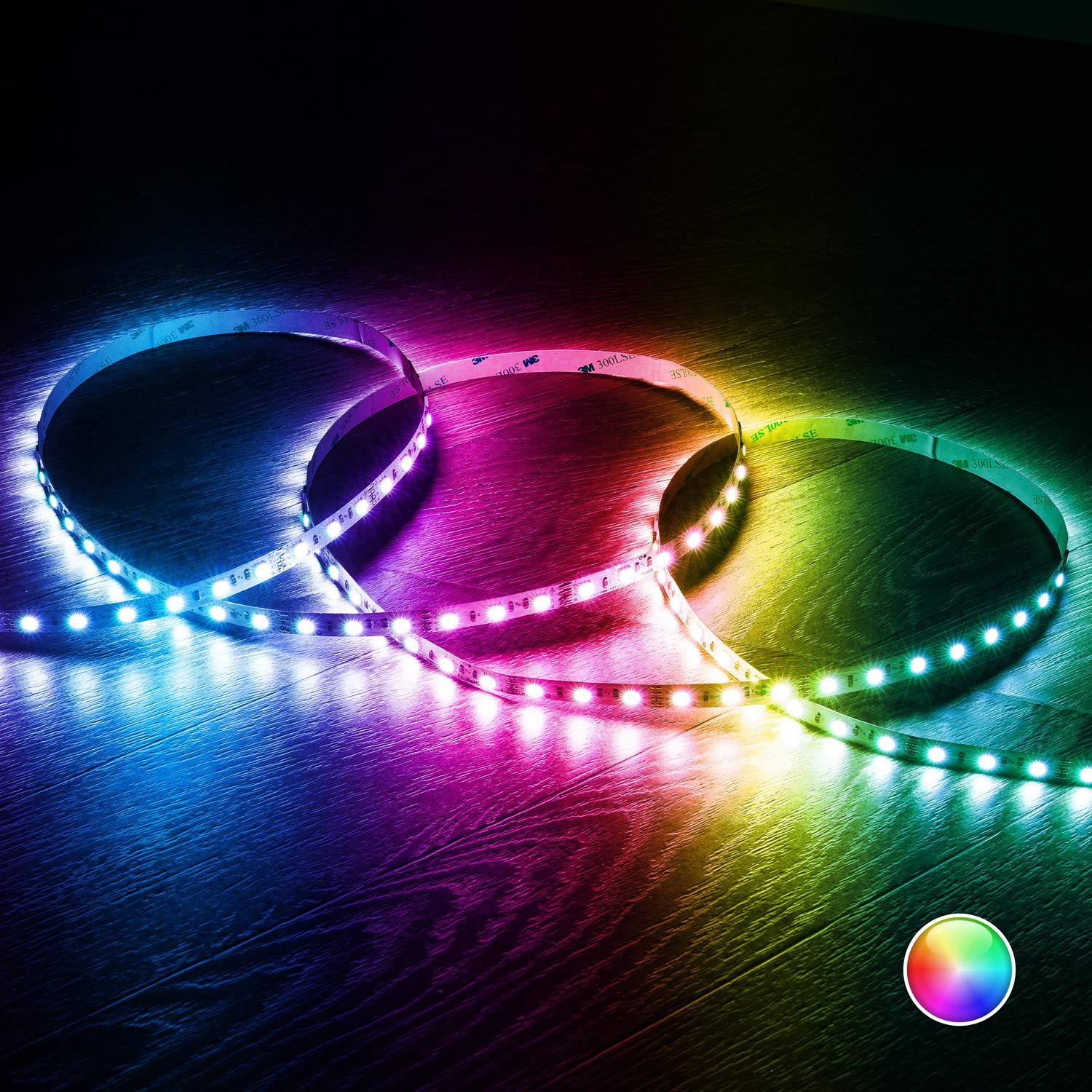 Ruban LED RGB 12V DC SMD5050 60LED/m 5m IP20 Largeur 10mm Coupe 5cm RGB