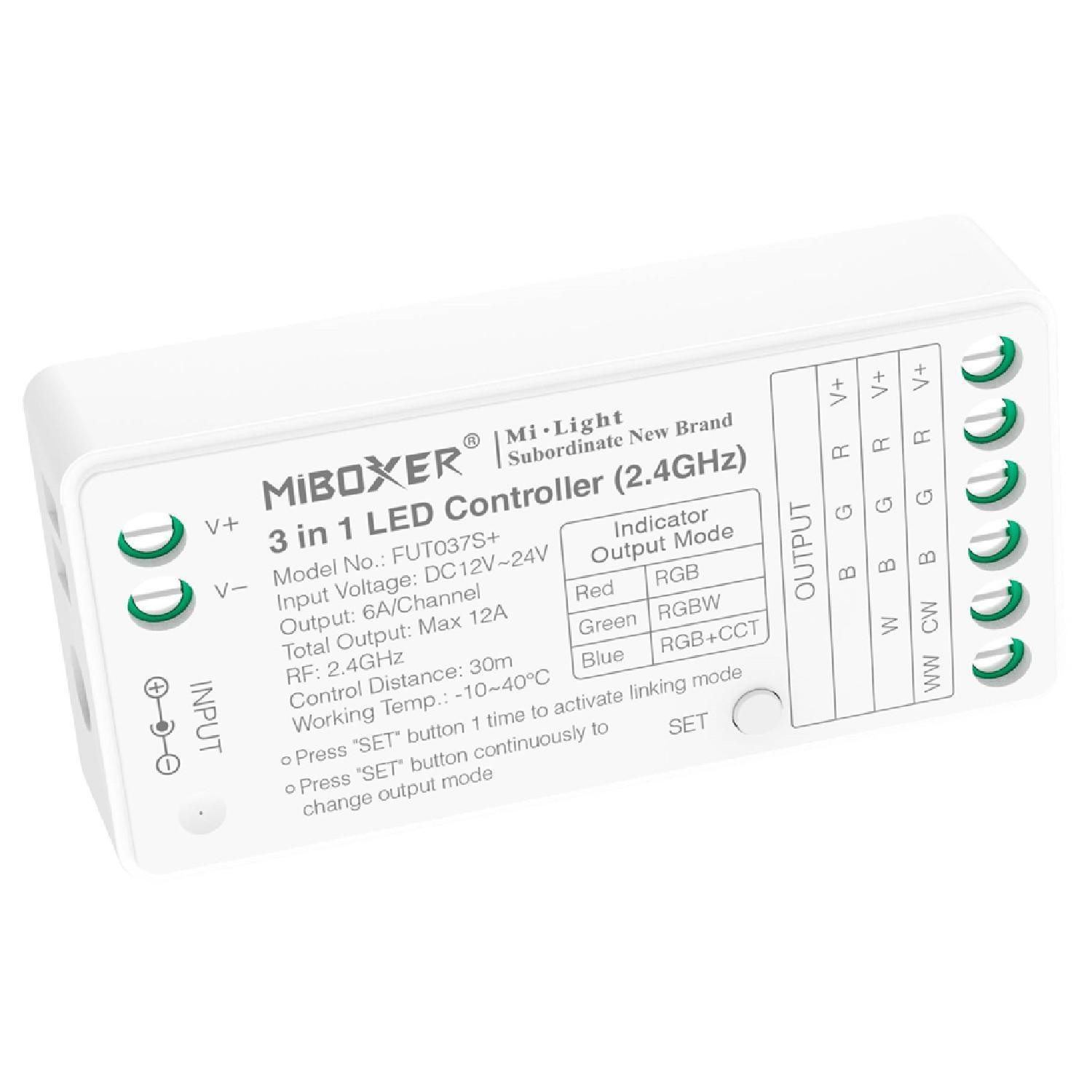Contrôleur Variateur LED 3 en 1 LED RGB/RGBW/RGB+CCT 12/24V DC MiBoxer FUT037S+ RGB/RGBW/RGB+CCT