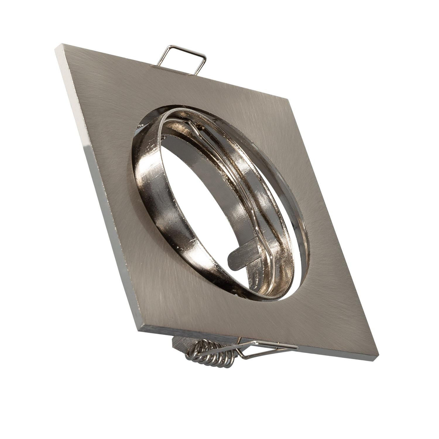 Collerette Downlight Carrée Orientable pour Ampoule GU10/GU5.3 Coupe Ø 72mm Nickel