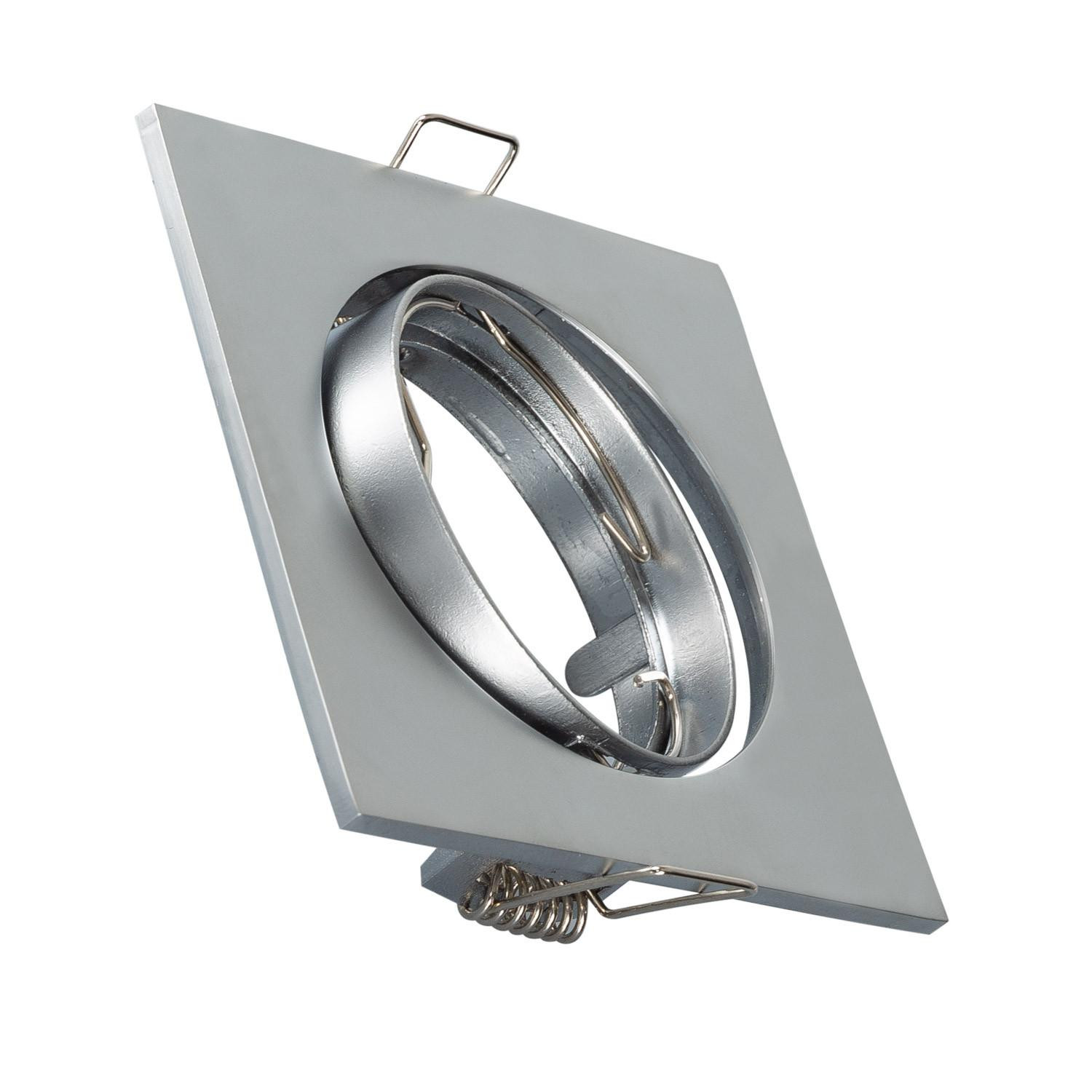 Collerette Downlight Carrée Orientable pour Ampoule GU10/GU5.3 Coupe Ø 72mm Argent