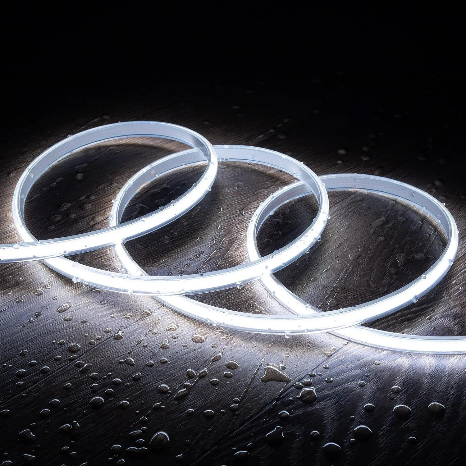 Ruban LED Dimmable 220V COB Auto-redressement 320LED/m 720 lm/m Largeur 12 mm IP65 coupe 50 cm 6 m Blanc froid 6000K