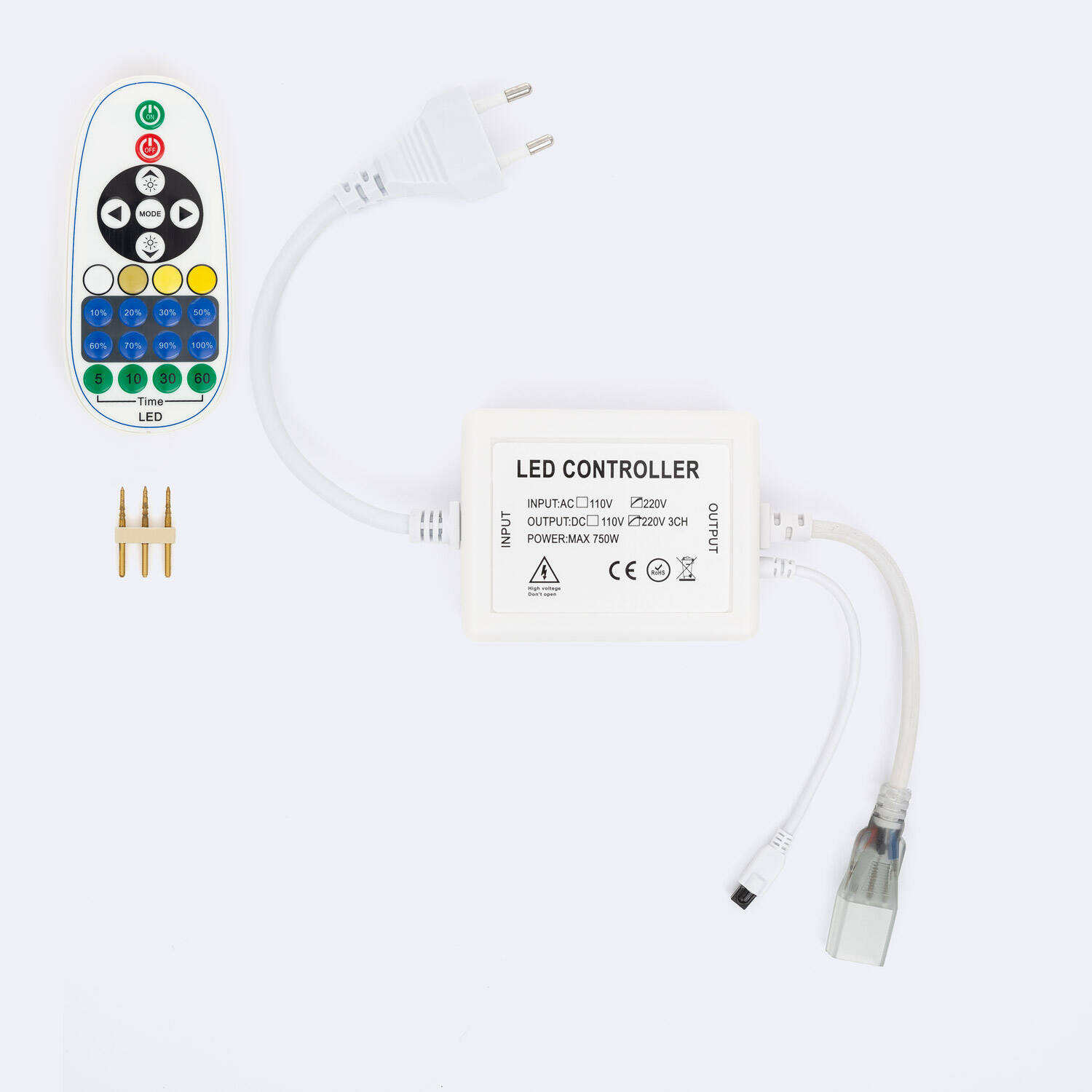 Contrôleur Variateur pour Ruban LED CCT 220V AC avec Contrôleur RF Blanc