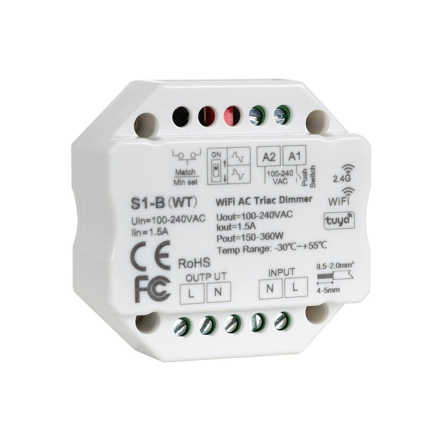Module de Variation LED WiFi Triac RF Compatible Bouton-Poussoir Blanc