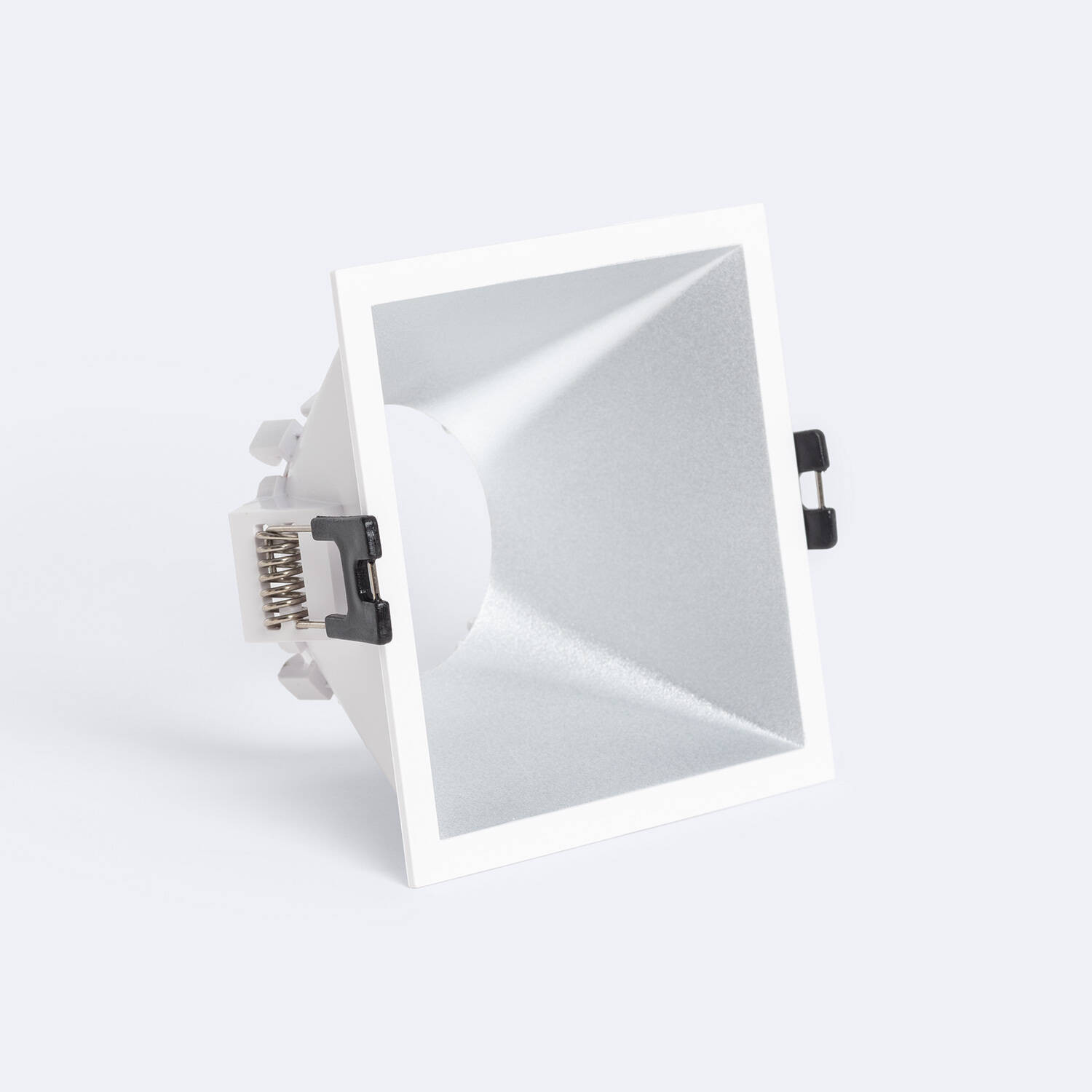 Collerette Downlight Carrée Faible UGR pour Ampoule LED GU10 Coupe 85x85mm Blanc - Argent