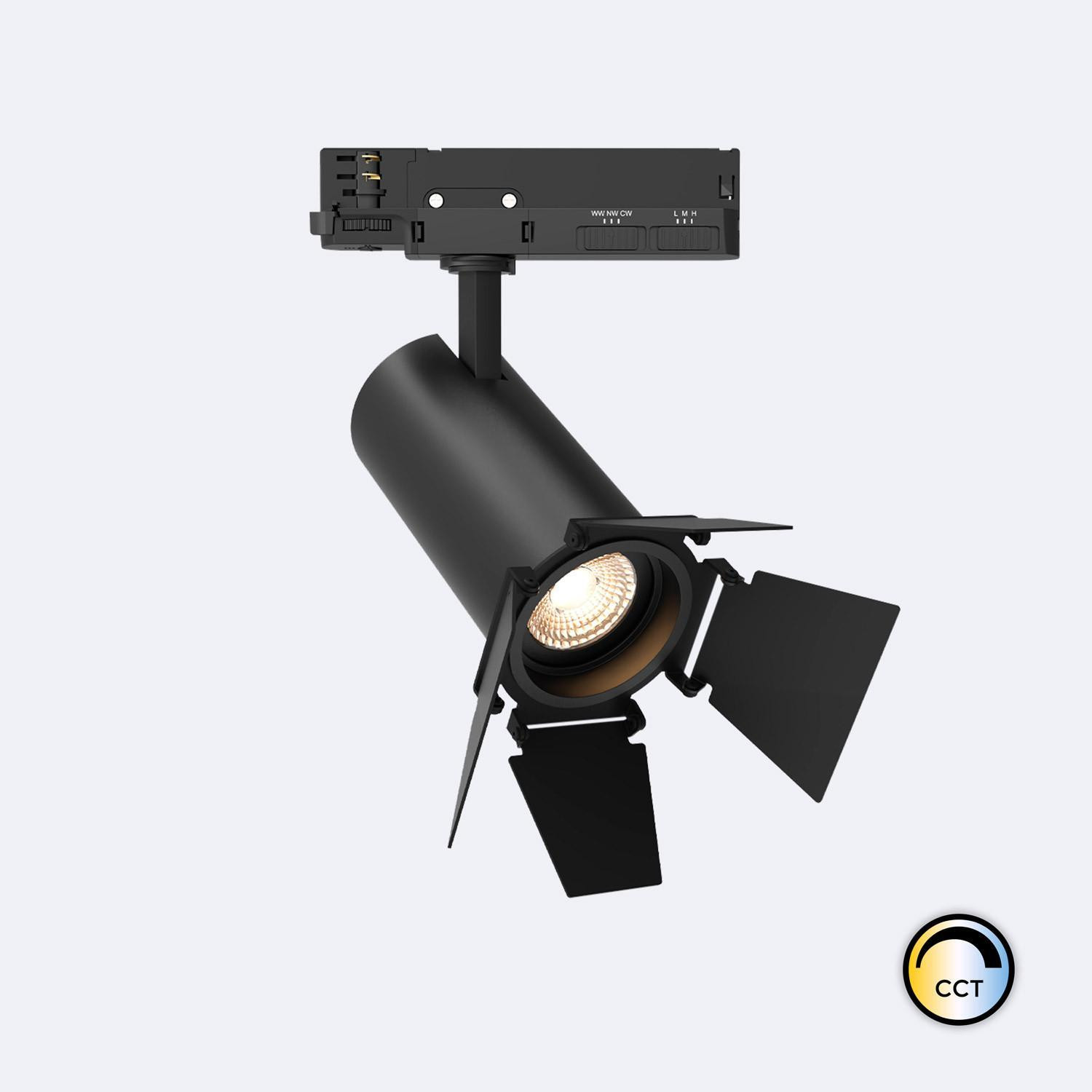 Spot LED Fasano Cinema 30W pour Rail Triphasé CCT Dimmable DALI Noir Sélectionnable (2700K - 3200K - 4000K)