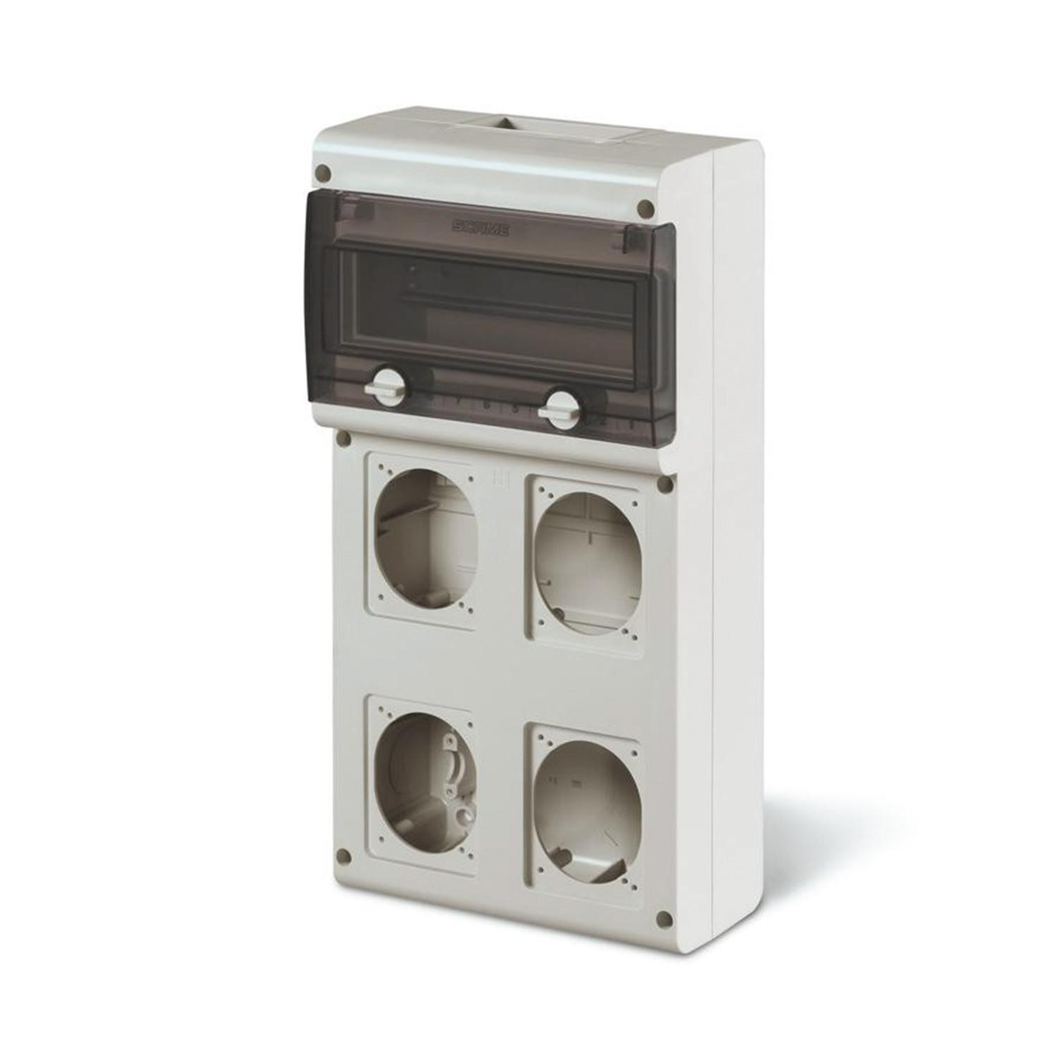 Coffret Électrique 11 Modules DIN 4 Prises IP66 Block SCAME Gris