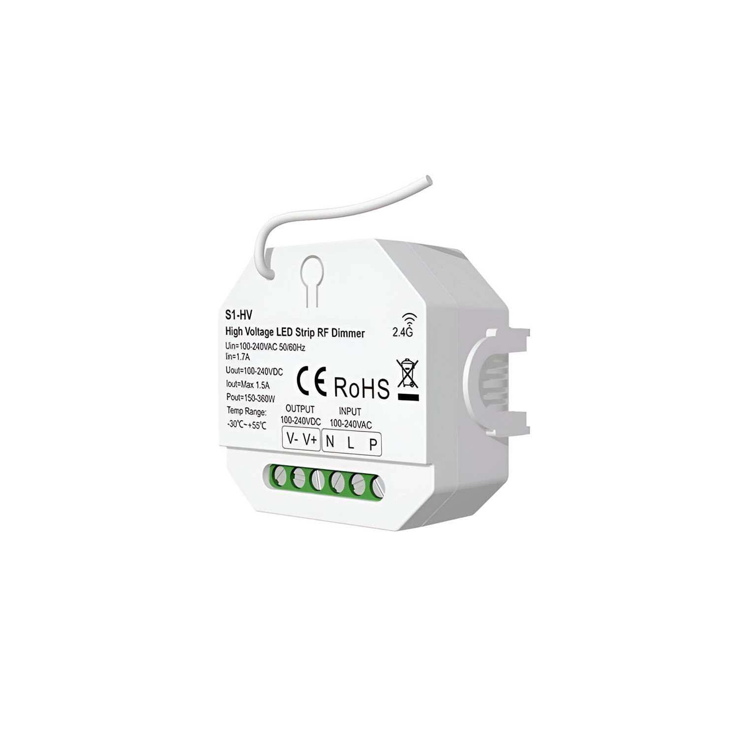 Contrôleur Variateur Ruban LED Monochrome 220-240V AC Compatible avec Bouton Poussoir et Télécommande RF Monochrome