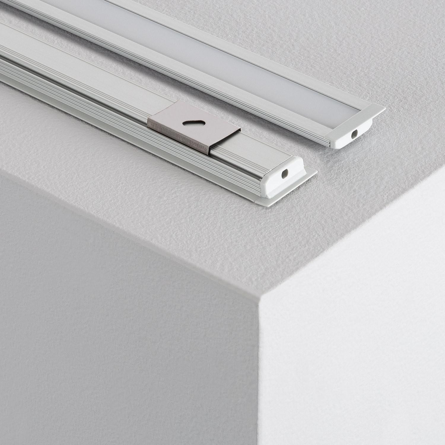 Profilé Aluminium Encastré 1m pour Rubans LED jusqu'à 10mm Capot translucide