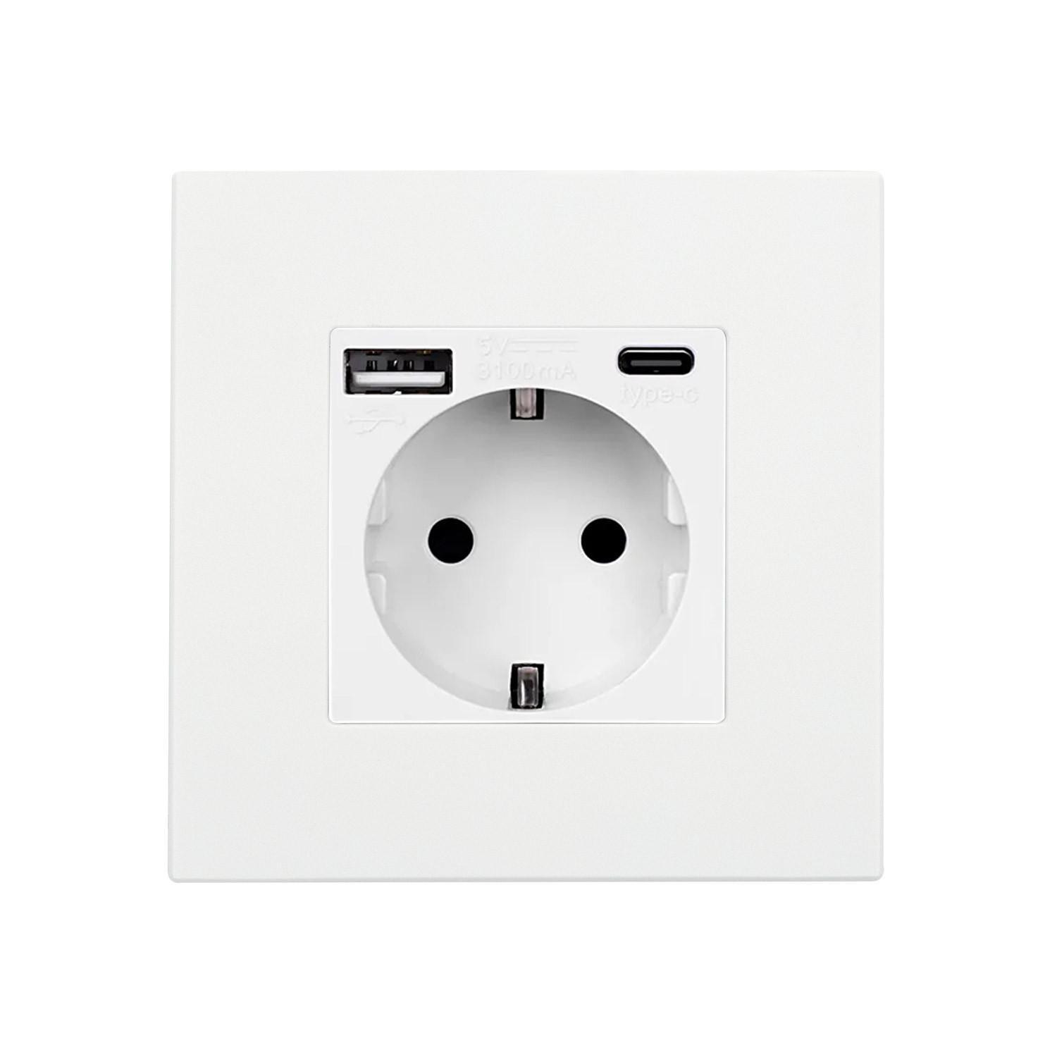 Prise avec port USB Schuko Type F avec Cadre PC Modern Blanc
